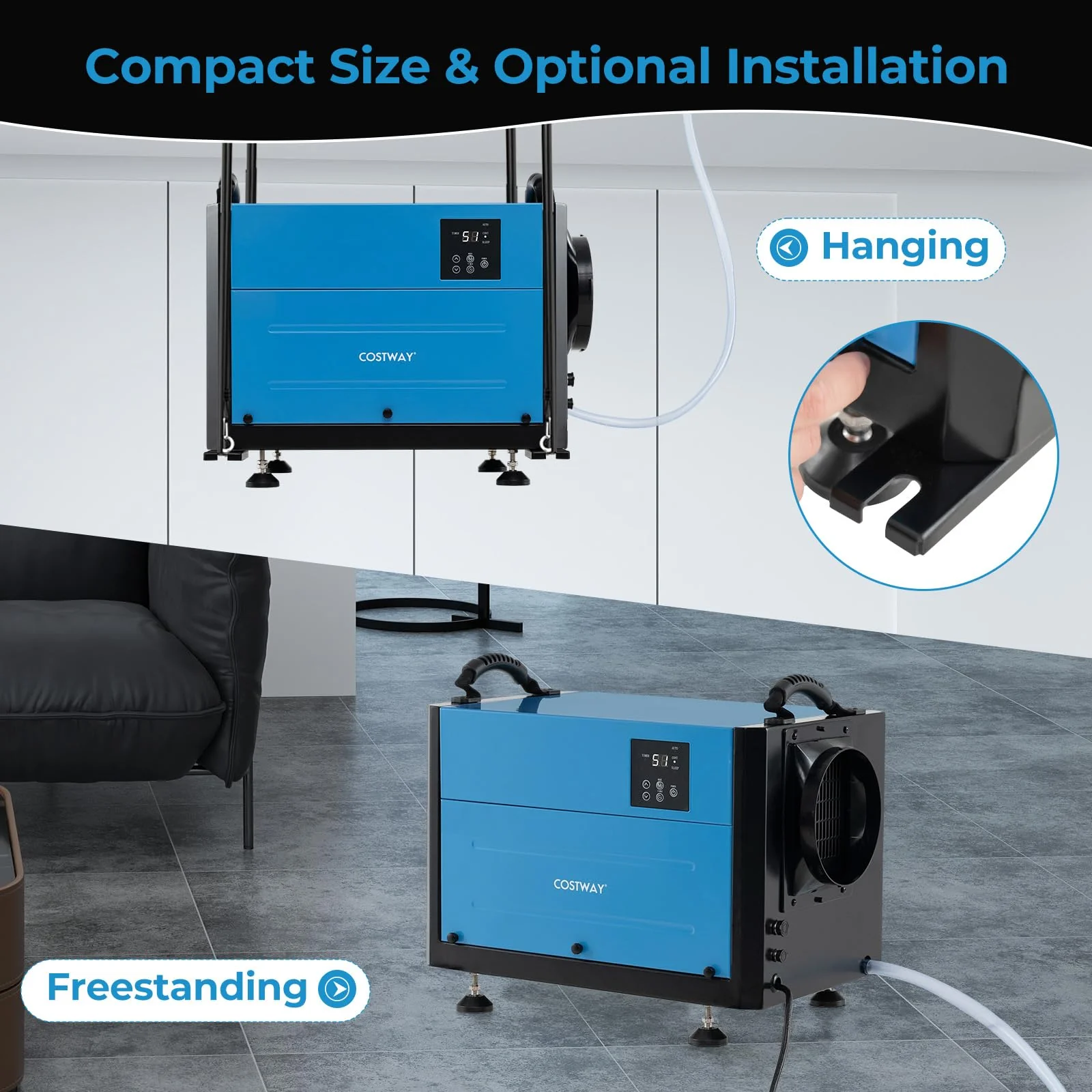 124 PPD Commercial Dehumidifier, 1300 Sq.Ft Crawl Space Dehumidifier with 9.8 FT Drain Hose & Wired Remote Control Panel - Image 5