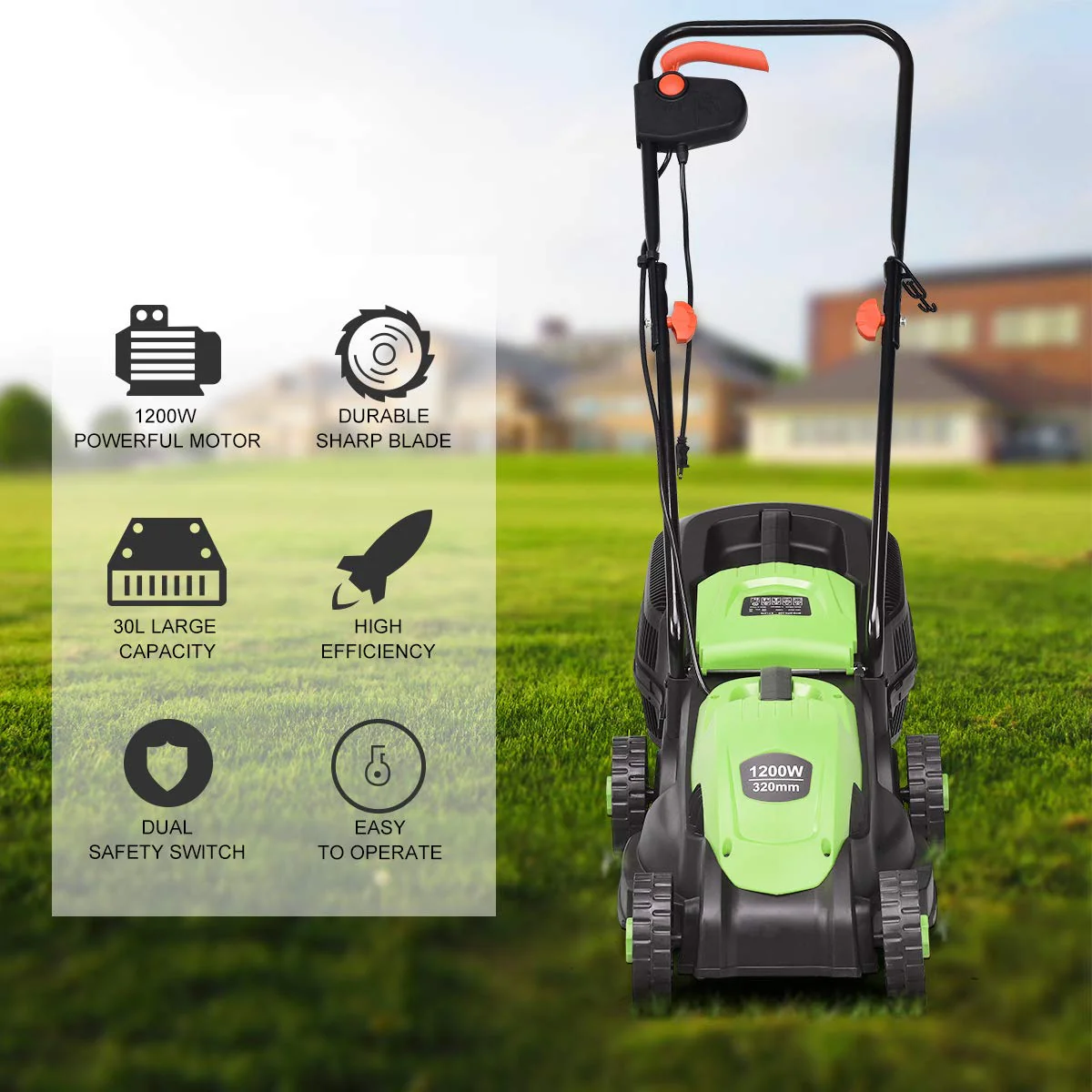 14-Inch 12 Amp Lawn Mower w/Grass Bag Folding Handle Electric Push Lawn Corded Mower - Image 2