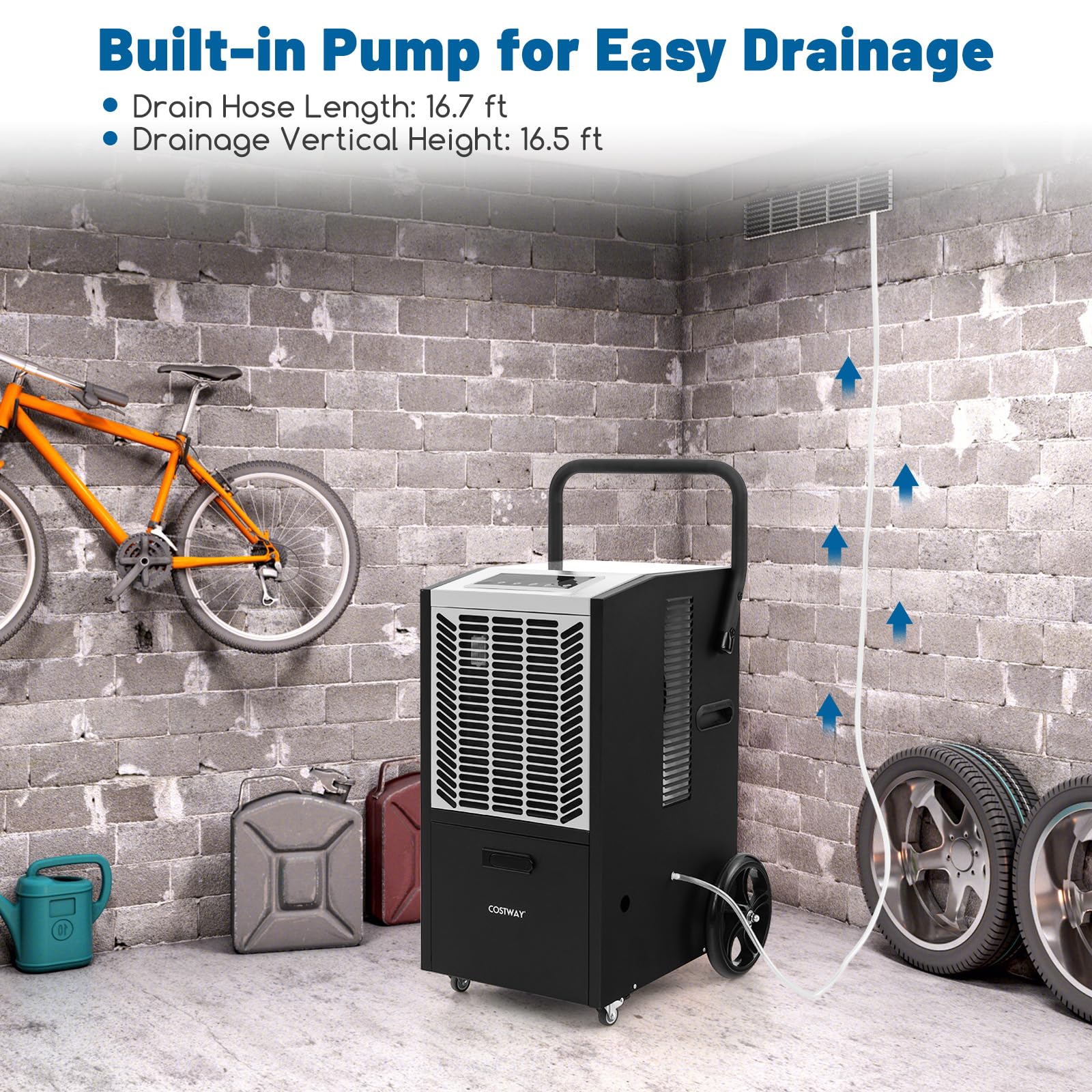 163 Pints Commercial Dehumidifier, 4500 Sq.Ft Dehumidifier with Pump & Drain Hose - Image 6