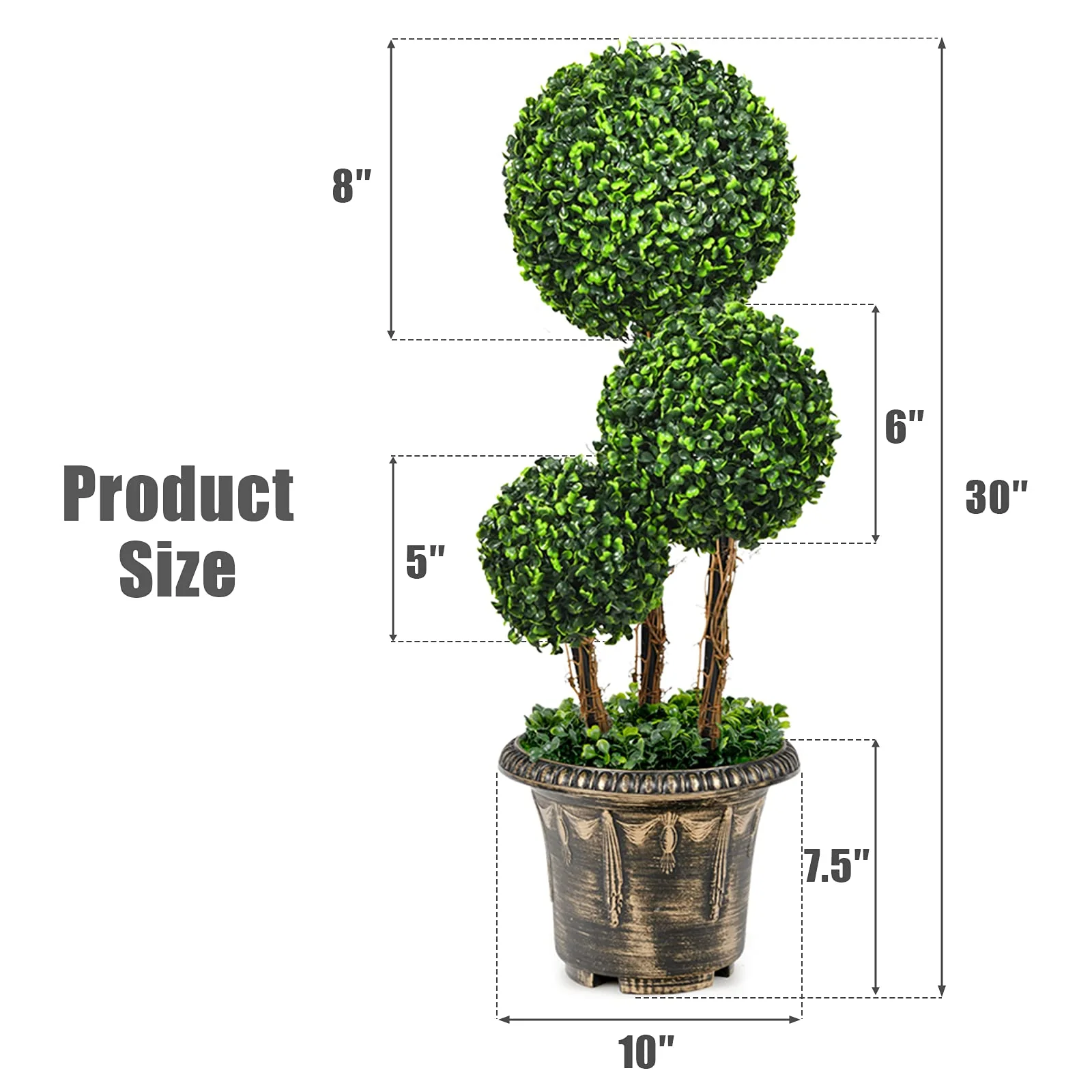 2.5 Ft/3 Ft  Artificial Boxwood Topiary Tree, Fake Greenery Plants Triple Ball Tree - Image 10