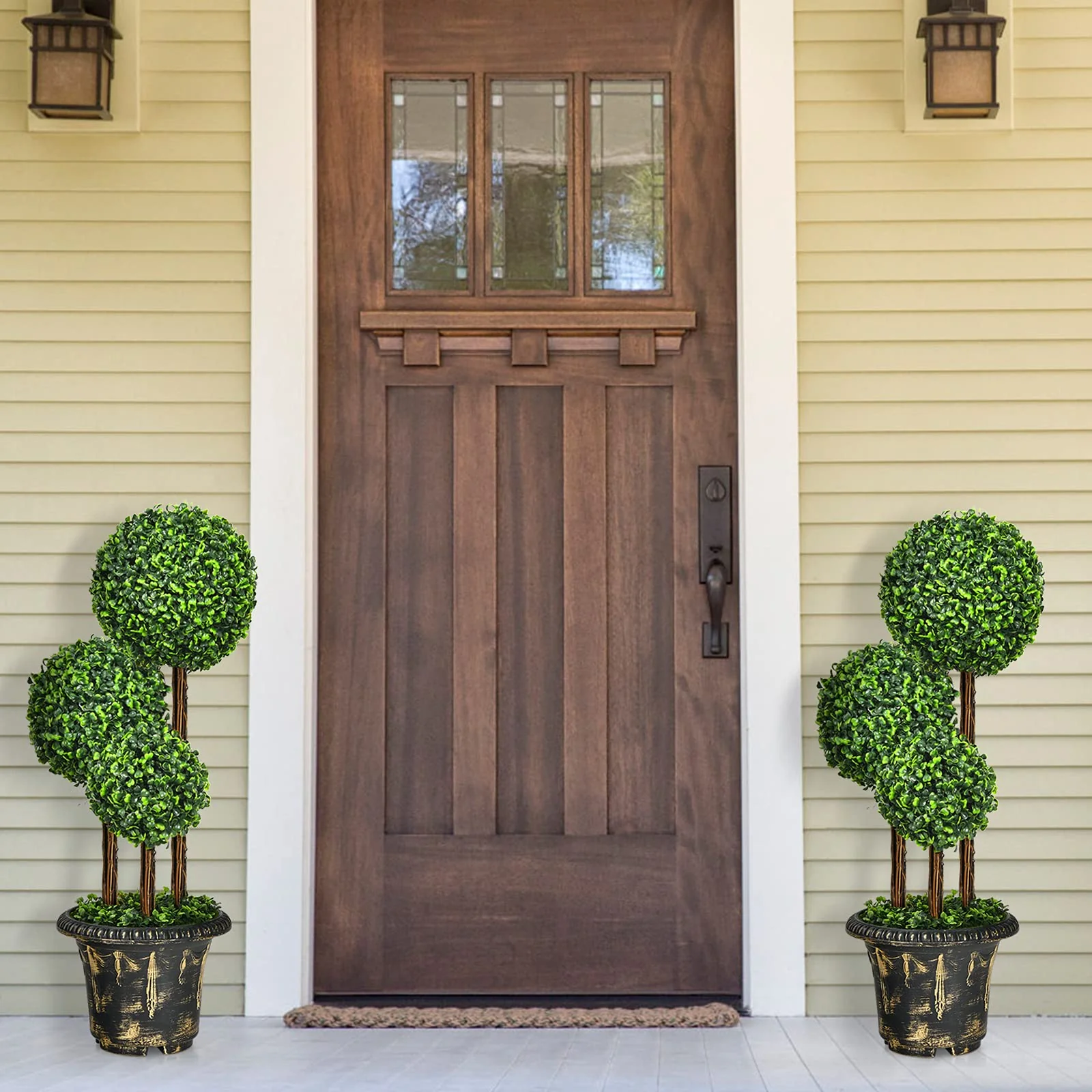 2.5 Ft/3 Ft  Artificial Boxwood Topiary Tree, Fake Greenery Plants Triple Ball Tree - Image 4