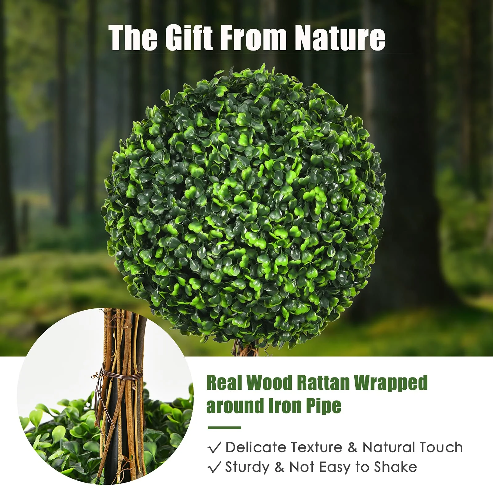 2.5 Ft/3 Ft  Artificial Boxwood Topiary Tree, Fake Greenery Plants Triple Ball Tree - Image 6