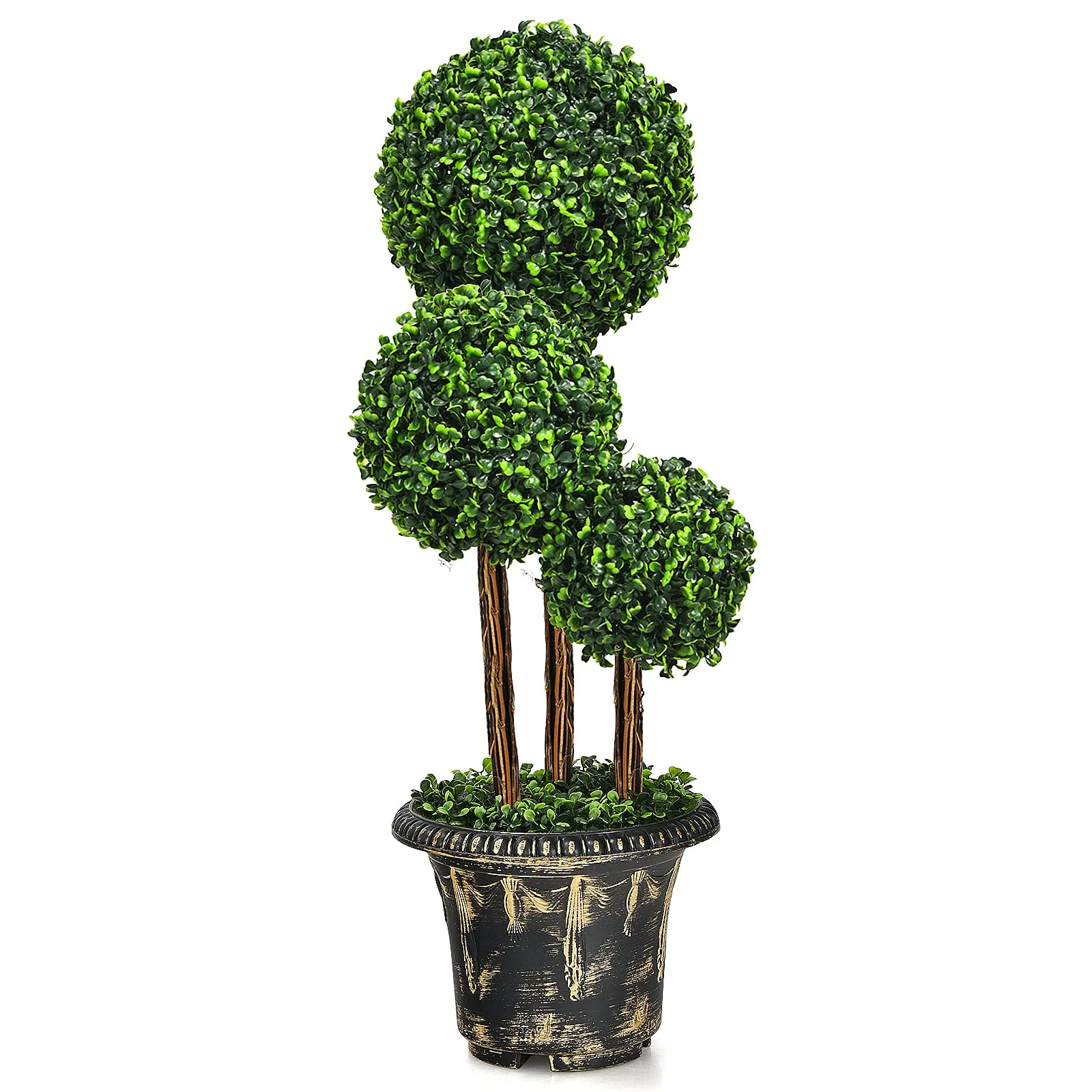 2.5 Ft/3 Ft  Artificial Boxwood Topiary Tree, Fake Greenery Plants Triple Ball Tree - Image 8