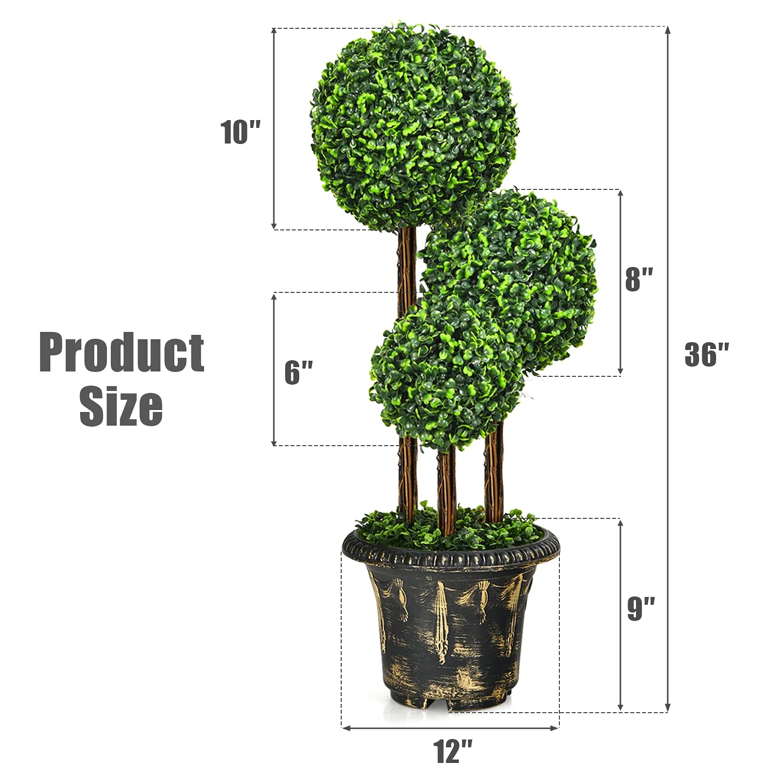 2.5 Ft/3 Ft  Artificial Boxwood Topiary Tree, Fake Greenery Plants Triple Ball Tree - Image 9