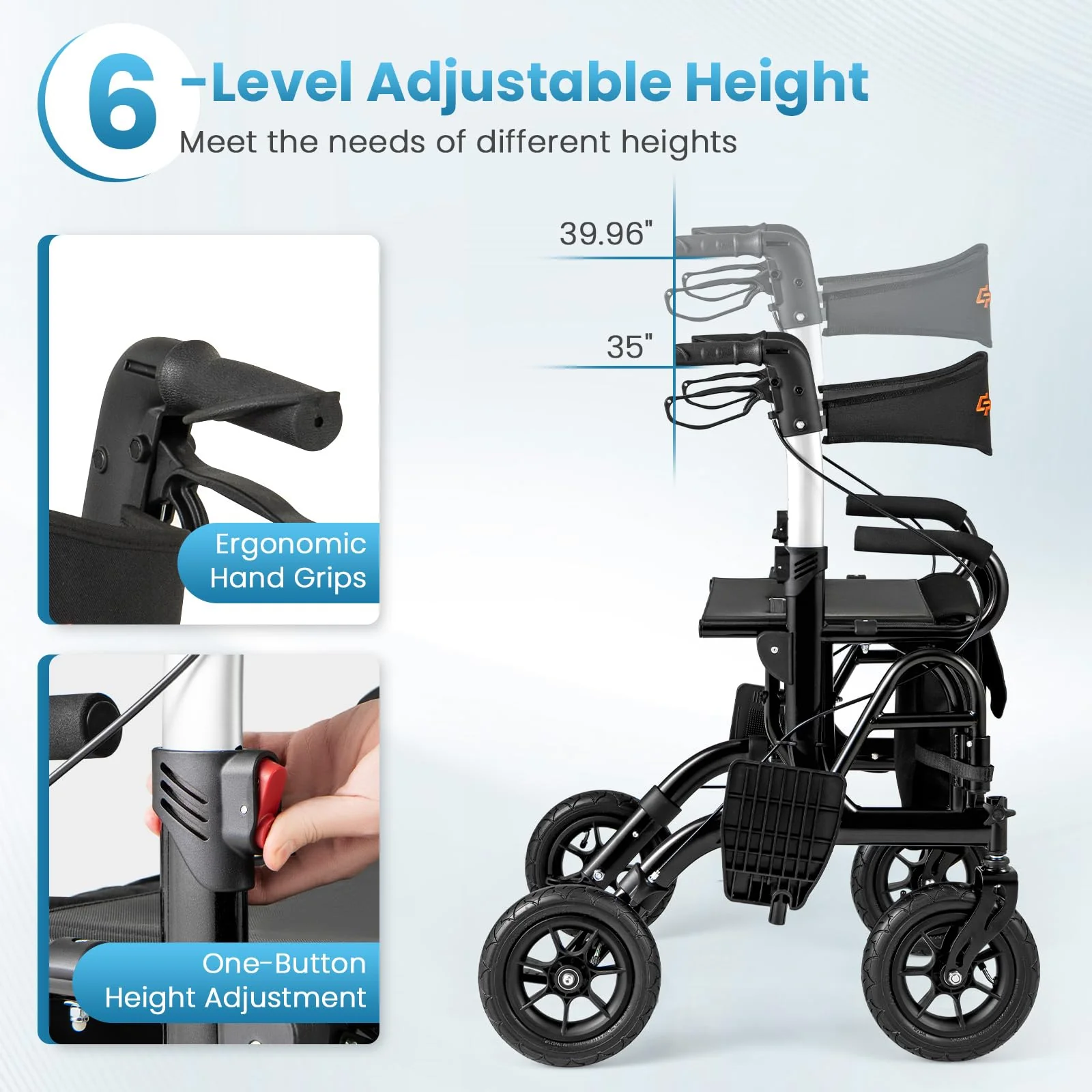 2 in 1 Folding Rolling Rollator Walker & Wheelchair Combo with Brakes - Image 4