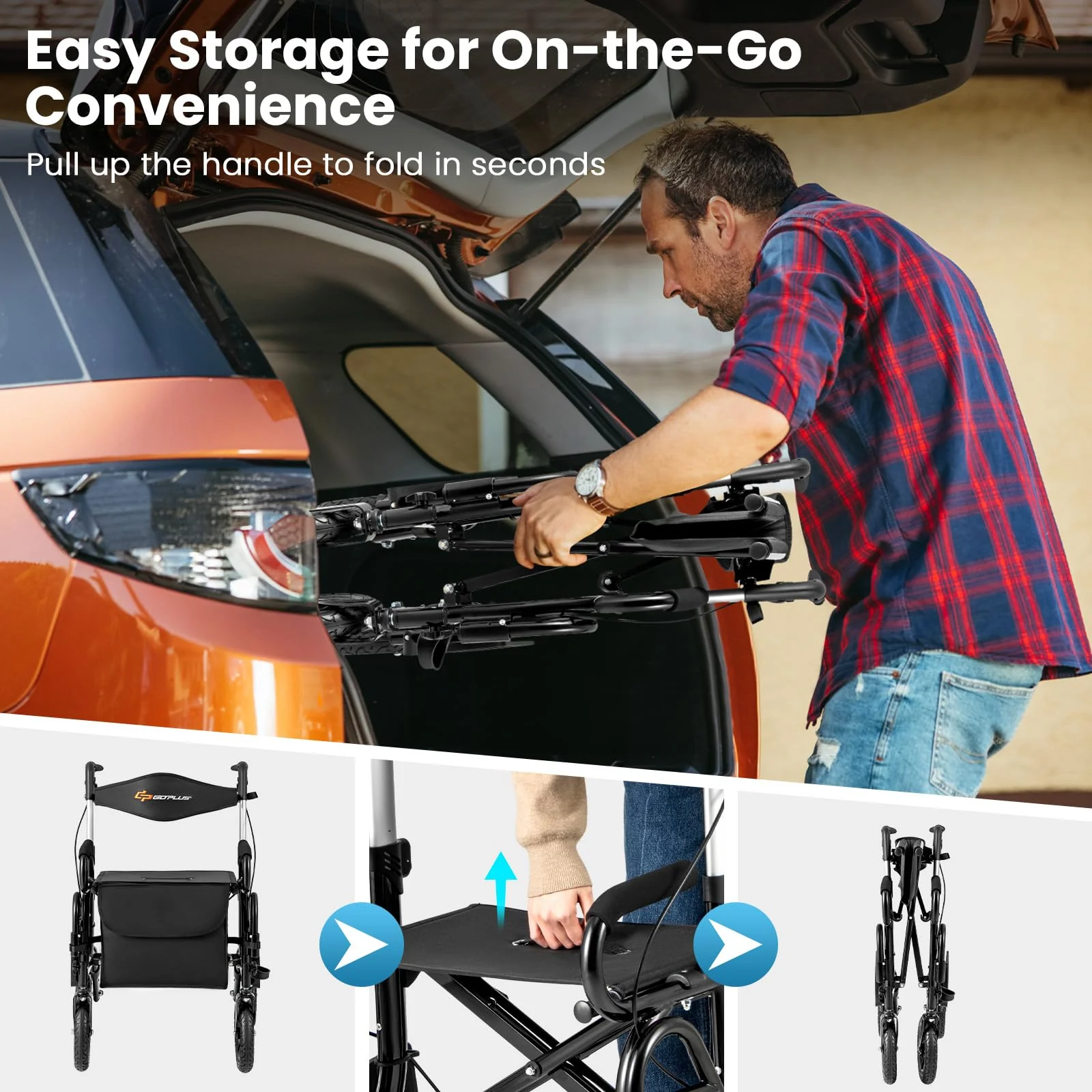 2 in 1 Folding Rolling Rollator Walker & Wheelchair Combo with Brakes - Image 6