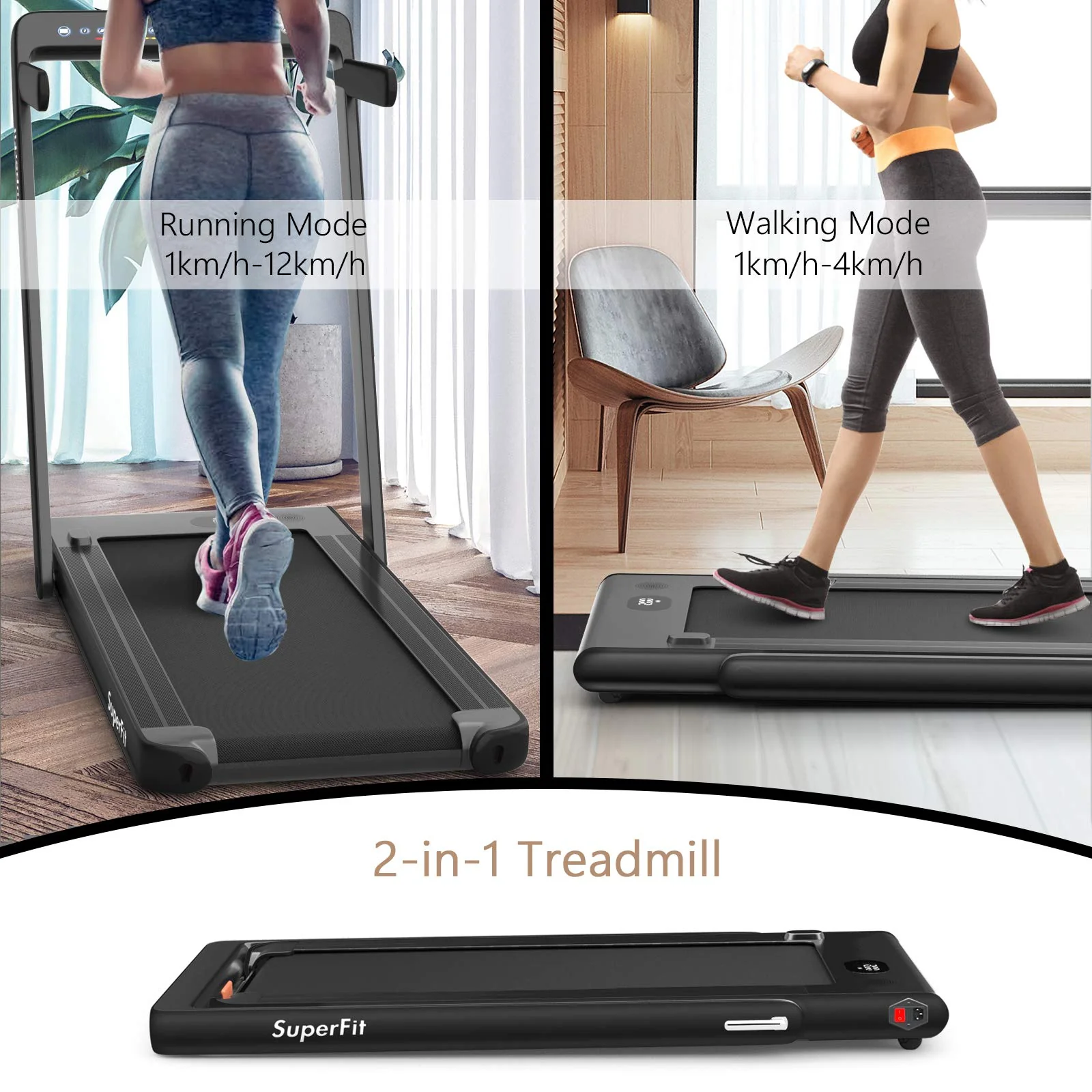 2 in 1 Folding Treadmill with Dual Display, 2.25HP Superfit Under Desk Electric Pad - Image 3