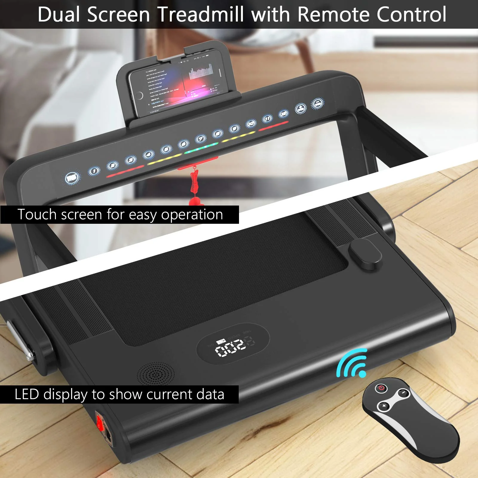 2 in 1 Folding Treadmill with Dual Display, 2.25HP Superfit Under Desk Electric Pad - Image 4