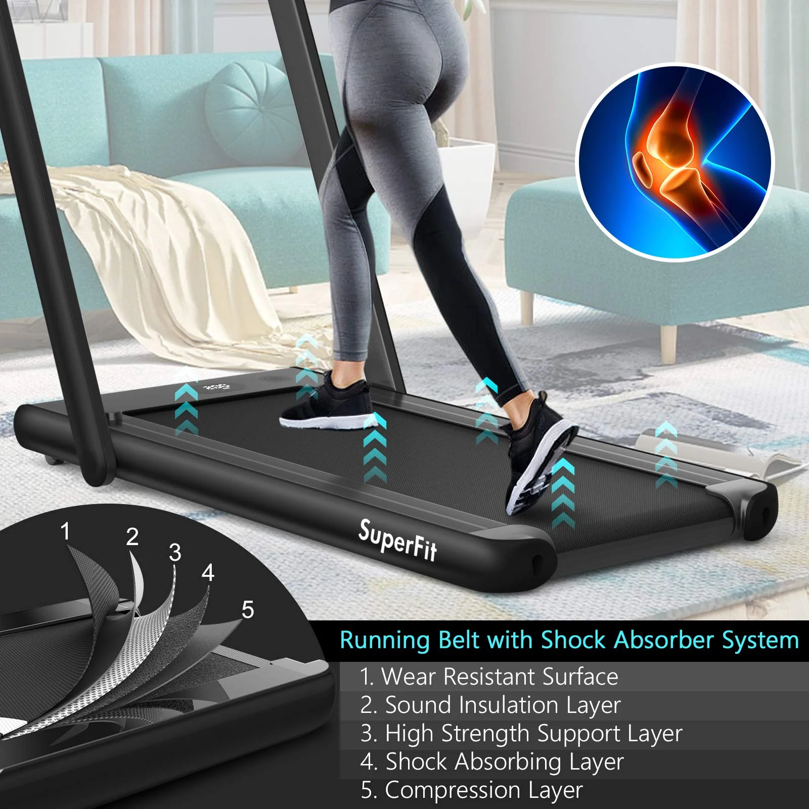 2 in 1 Folding Treadmill with Dual Display, 2.25HP Superfit Under Desk Electric Pad - Image 6