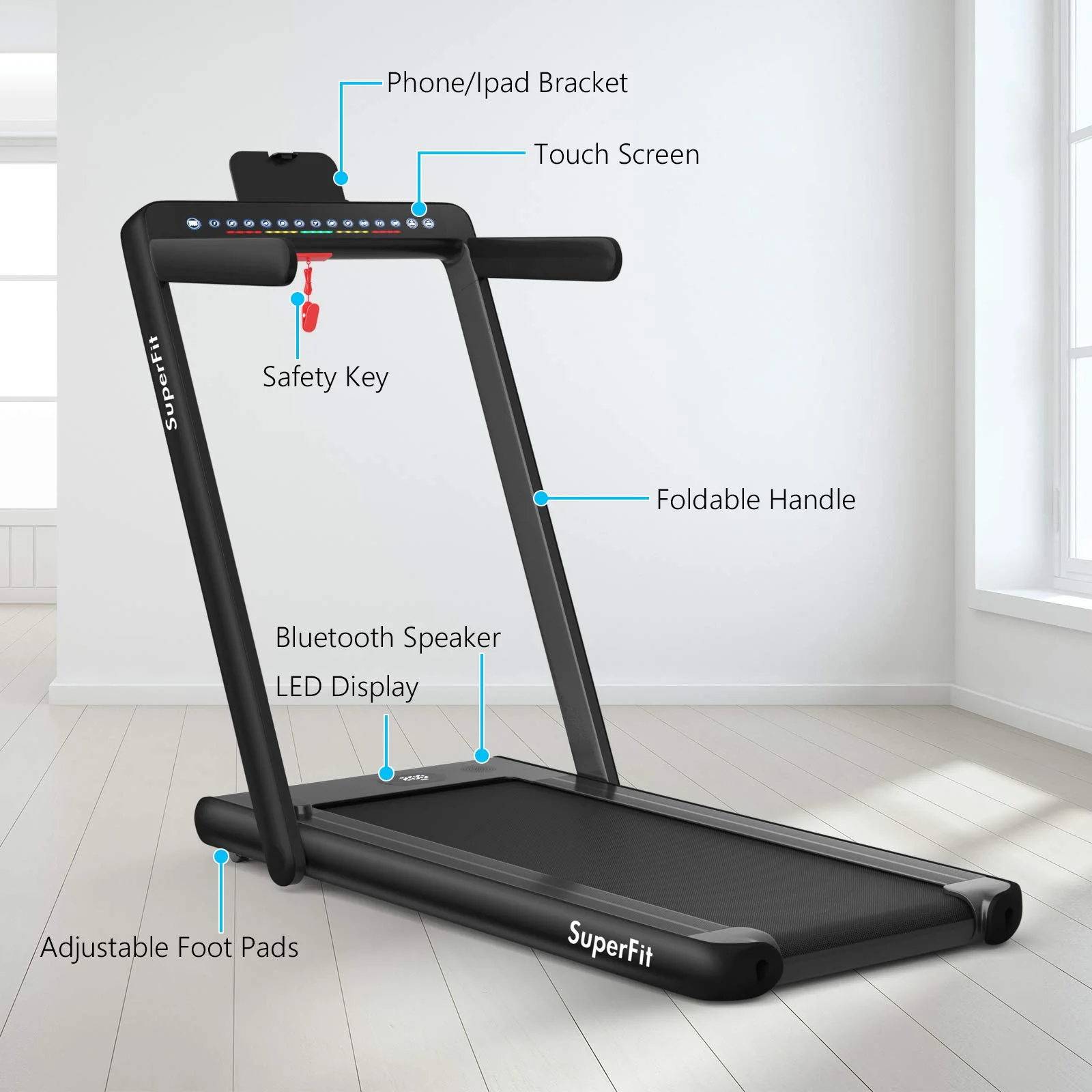 2 in 1 Folding Treadmill with Dual Display, 2.25HP Superfit Under Desk Electric Pad - Image 8