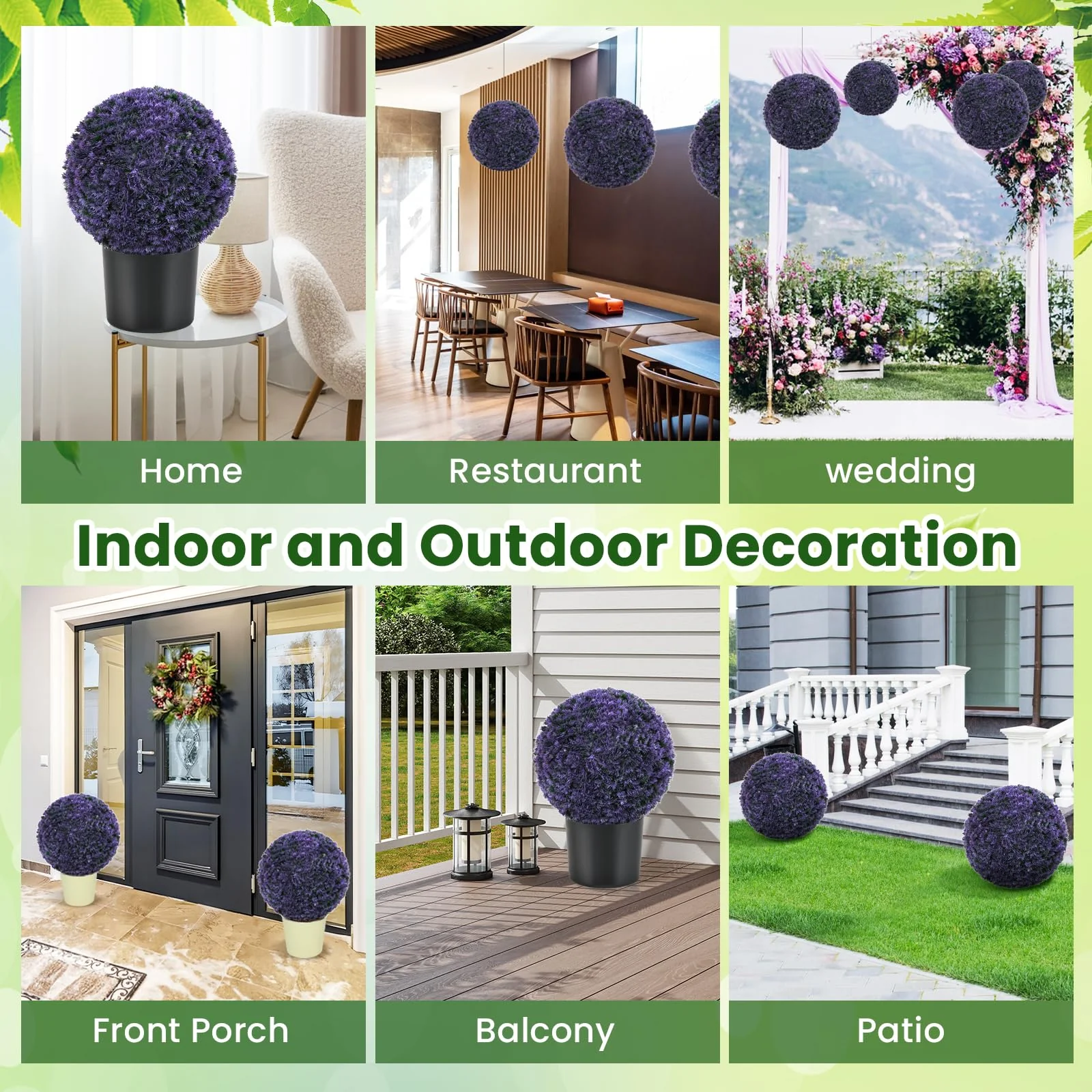 Goplus 2 PCS 15 Inch Artificial Plant Topiary Ball Round Faux Lavender Balls Outdoor - Image 2