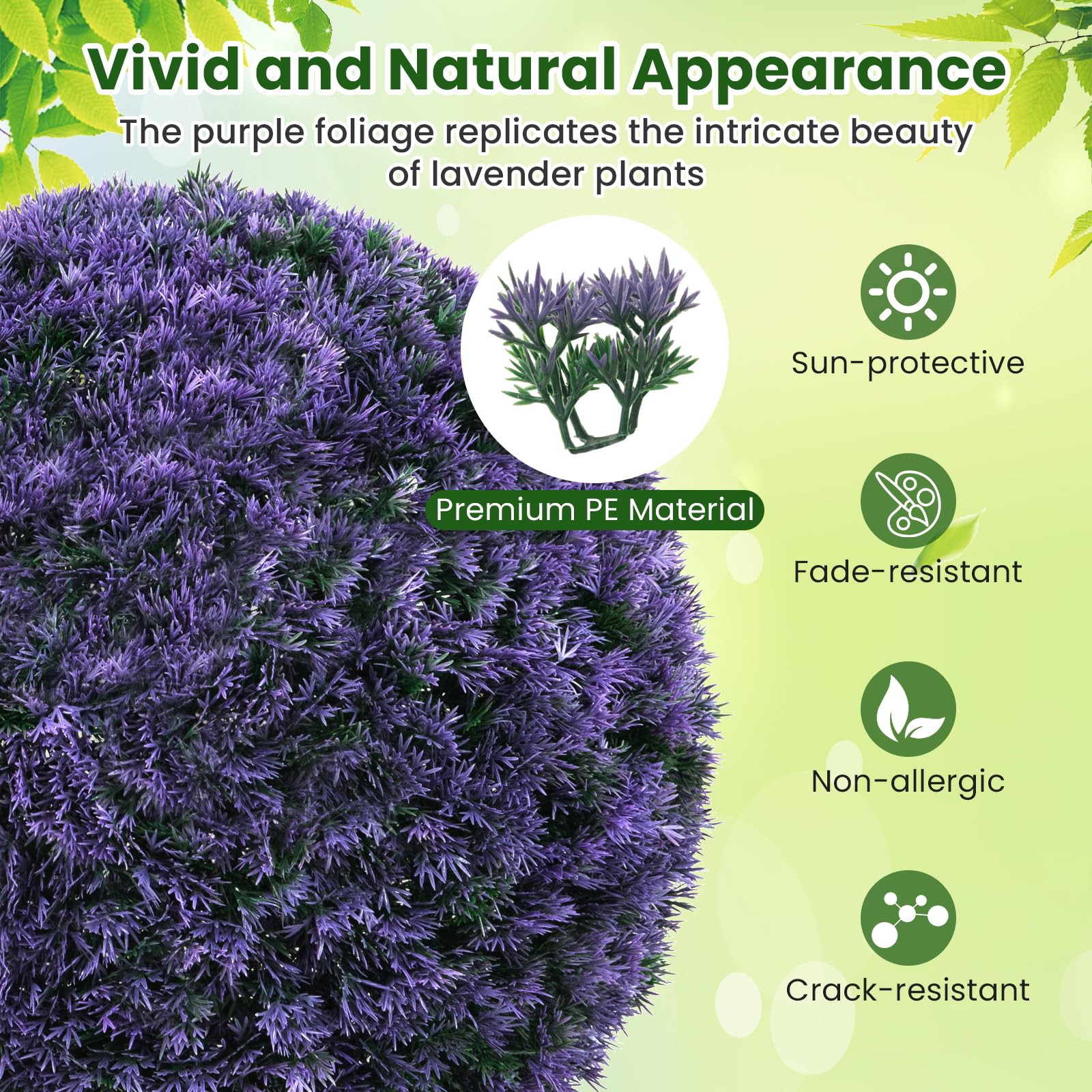Goplus 2 PCS 15 Inch Artificial Plant Topiary Ball Round Faux Lavender Balls Outdoor - Image 3