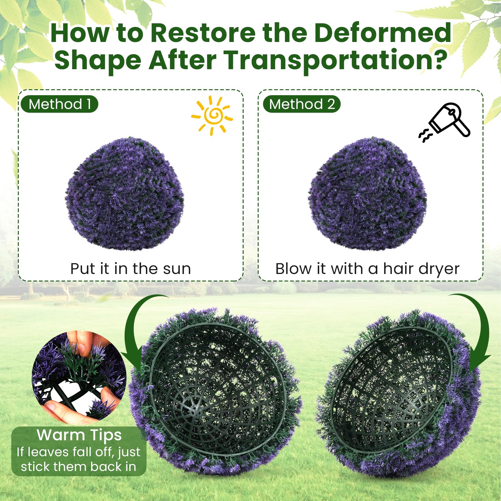 Goplus 2 PCS 15 Inch Artificial Plant Topiary Ball Round Faux Lavender Balls Outdoor - Image 4