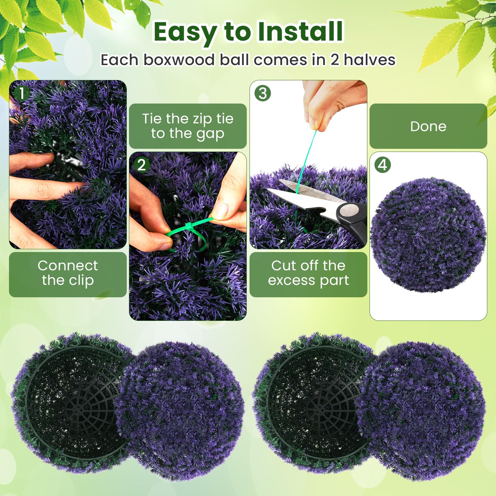 Goplus 2 PCS 15 Inch Artificial Plant Topiary Ball Round Faux Lavender Balls Outdoor - Image 5