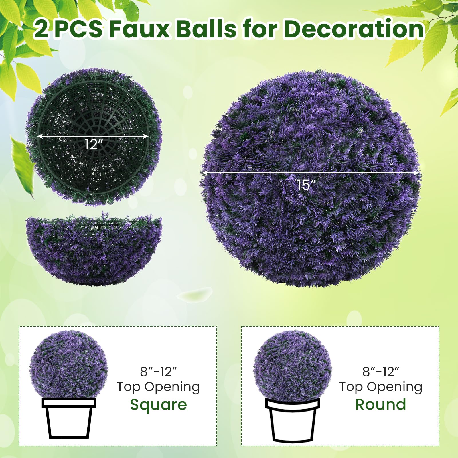 Goplus 2 PCS 15 Inch Artificial Plant Topiary Ball Round Faux Lavender Balls Outdoor - Image 7
