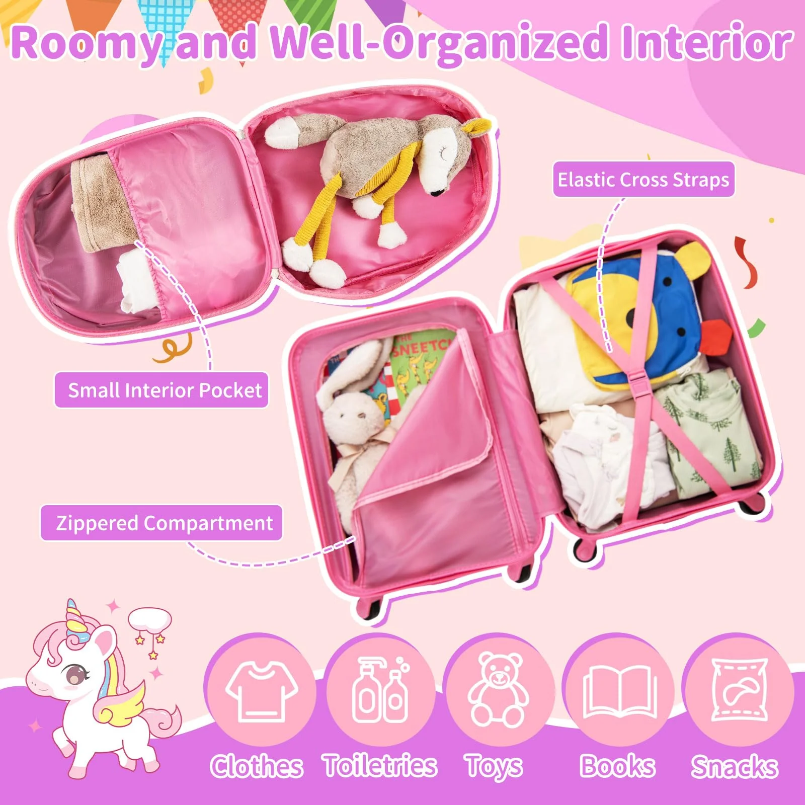2 PCS Kid Luggage Set With Spinner Wheels for Children Boys Girls-Pink - Image 2