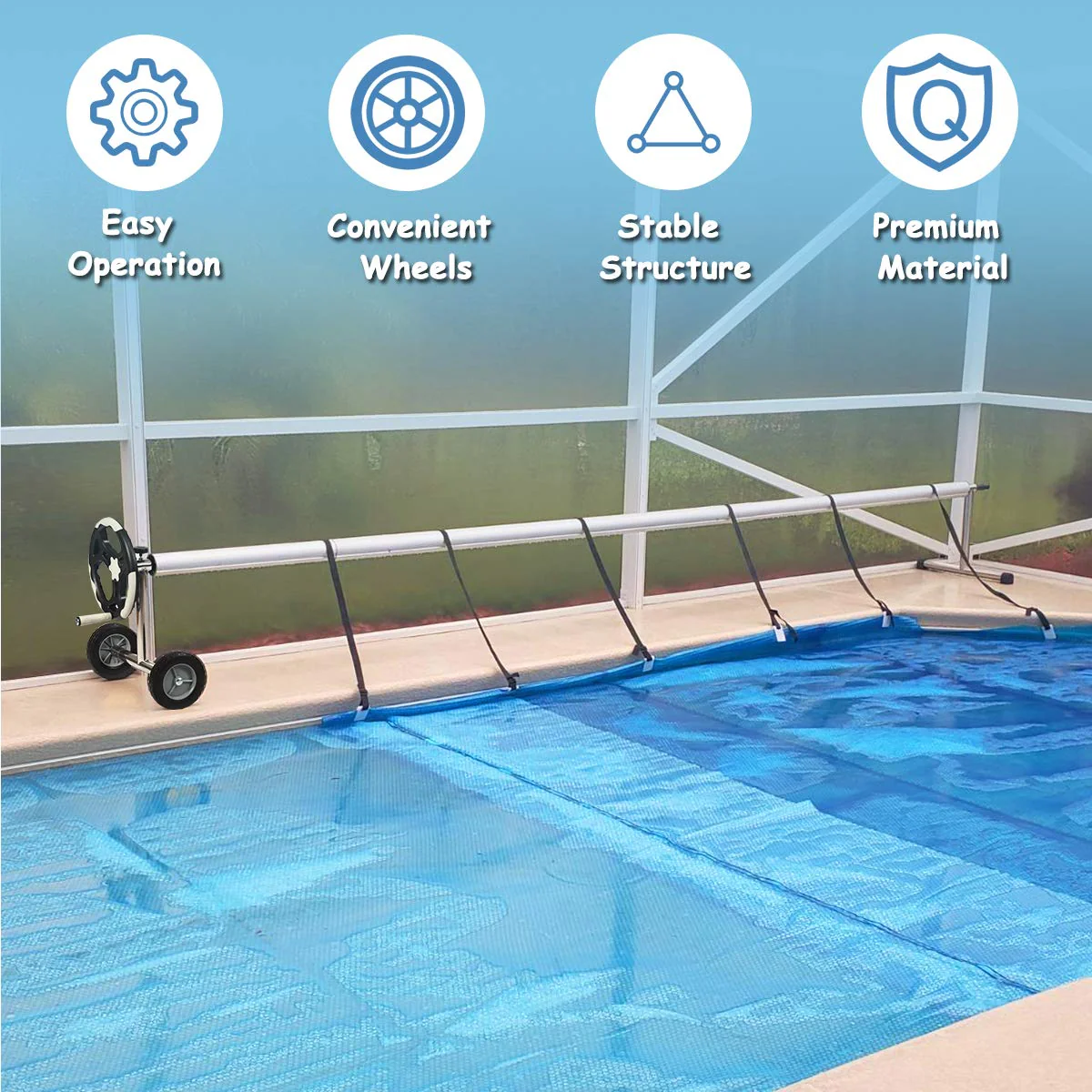 21FT Pool Cover Reel Set, Aluminum Pool Solar Cover Reel - Image 2