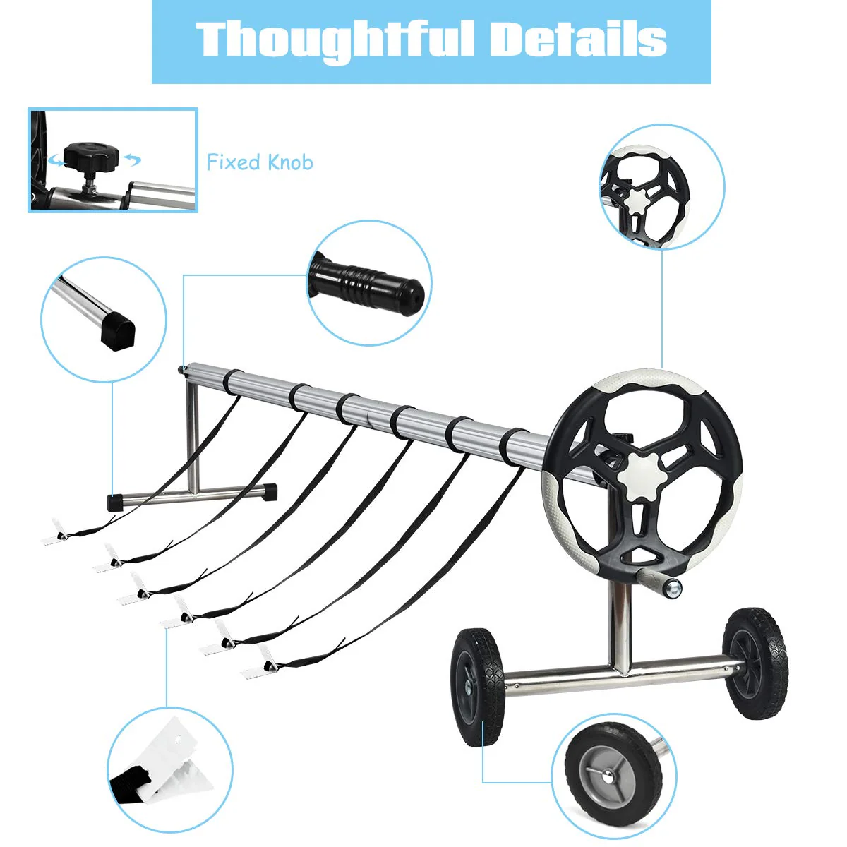 21FT Pool Cover Reel Set, Aluminum Pool Solar Cover Reel - Image 4