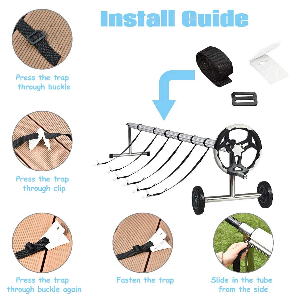 21FT Pool Cover Reel Set, Aluminum Pool Solar Cover Reel - Image 7