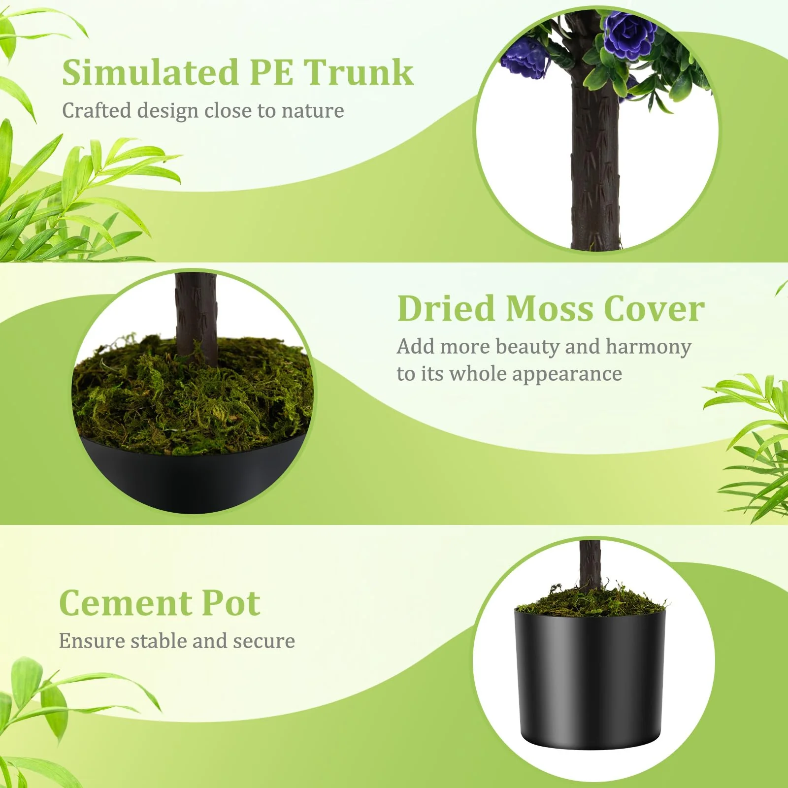 Goplus 22'' Artificial Purple Rose Topiary Ball Tree Set of 2 Faux Potted Plants Artificial Shrubs Bushes with Flowers - Image 5