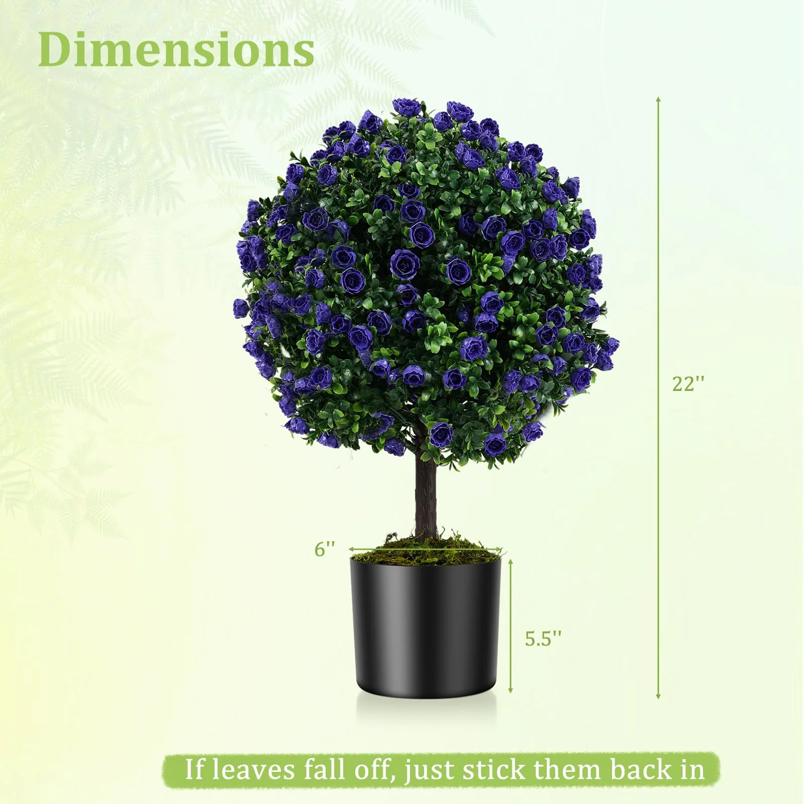 Goplus 22'' Artificial Purple Rose Topiary Ball Tree Set of 2 Faux Potted Plants Artificial Shrubs Bushes with Flowers - Image 7
