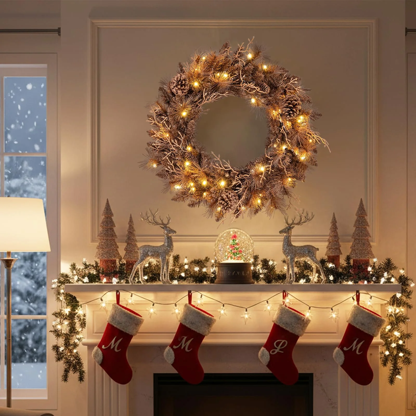 24 Inch Pre-lit Christmas Wreath with 105 Branch Tips and 35 Warm White LED Lights-1 piece - Image 2