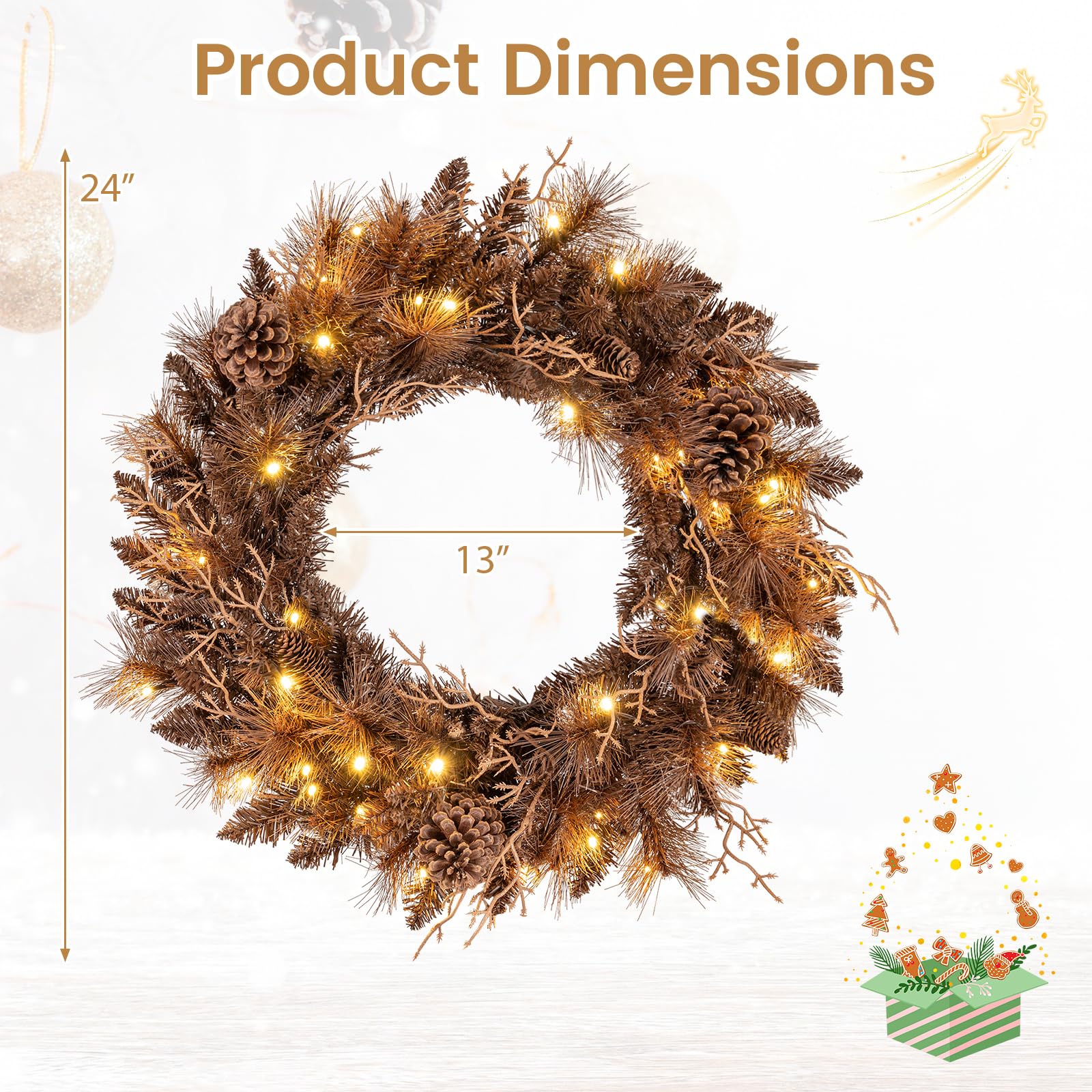 24 Inch Pre-lit Christmas Wreath with 105 Branch Tips and 35 Warm White LED Lights-1 piece - Image 7