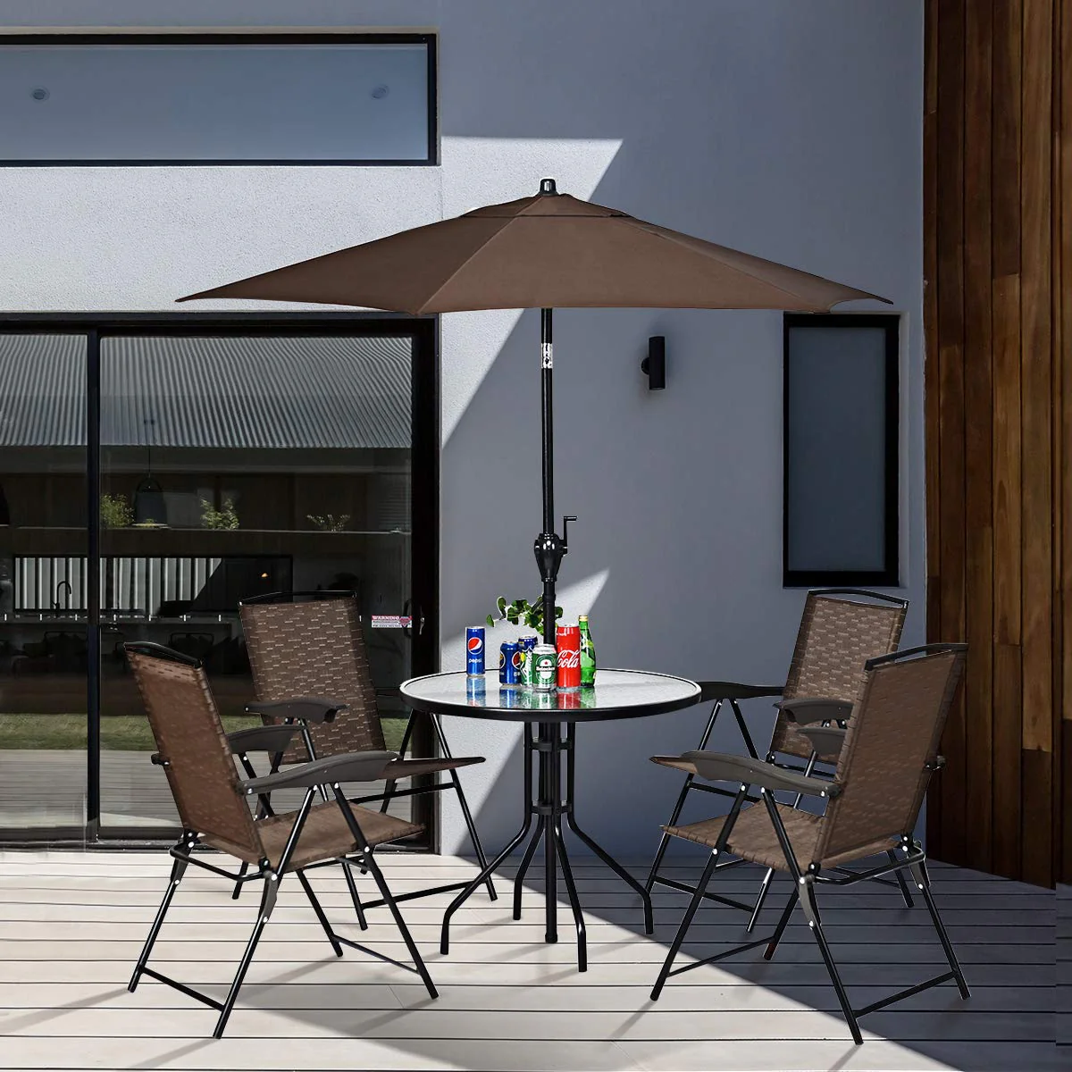 32" Outdoor Patio Table Round Shape Steel Frame Tempered Glass Top - Image 4