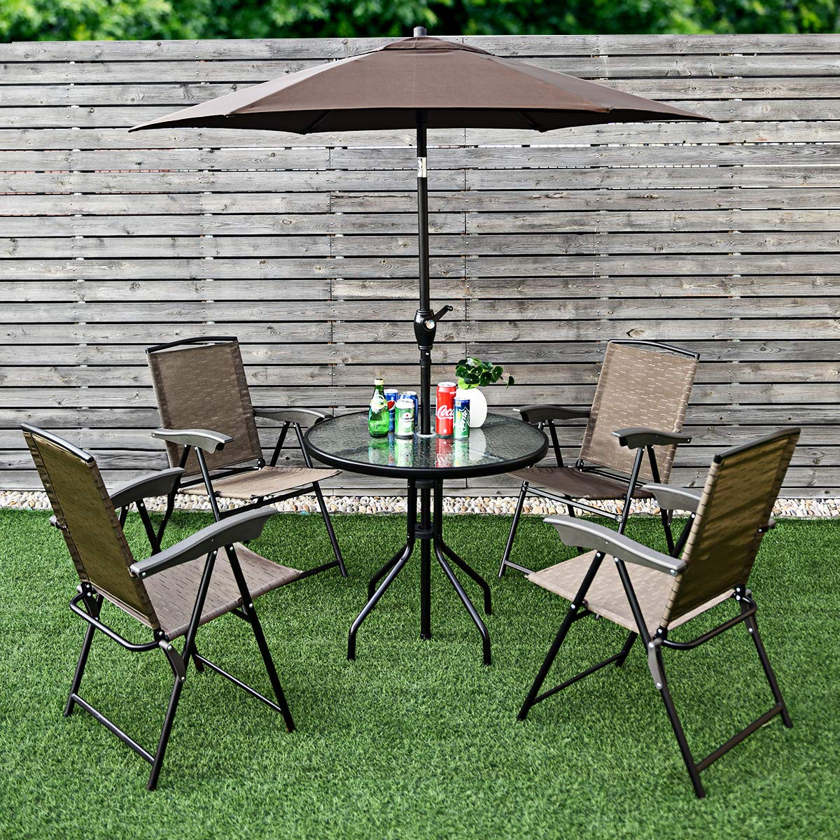 32" Outdoor Patio Table Round Shape Steel Frame Tempered Glass Top - Image 5