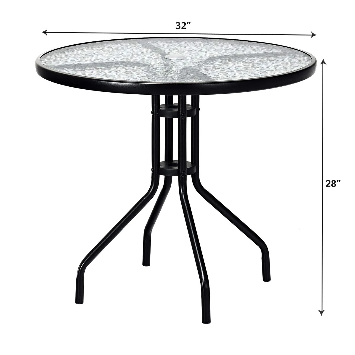 32" Outdoor Patio Table Round Shape Steel Frame Tempered Glass Top - Image 9