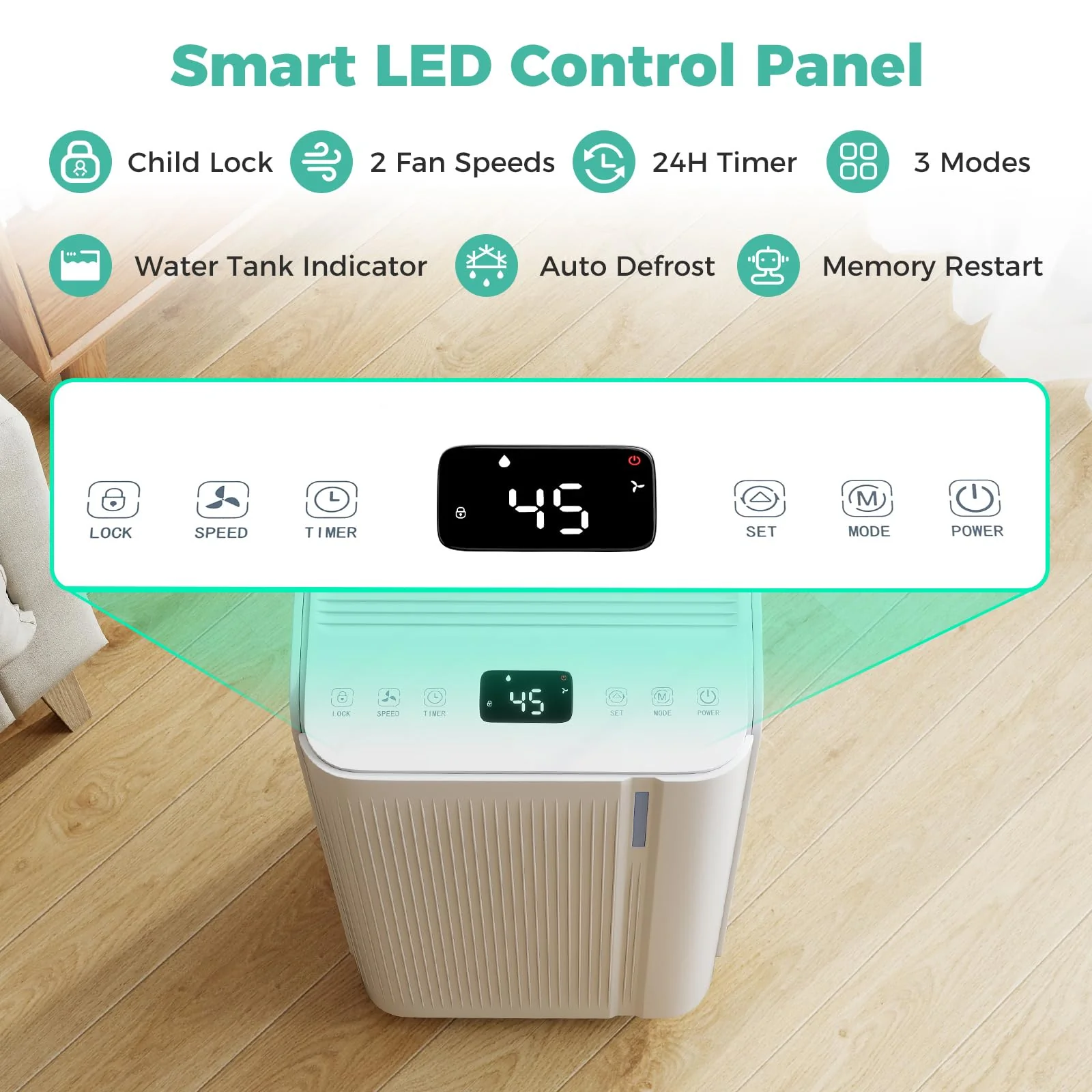 32 Pints Dehumidifier for Home & Basement, 2000 Sq.ft Portable Dehumidifier with Drain Hose - Image 6
