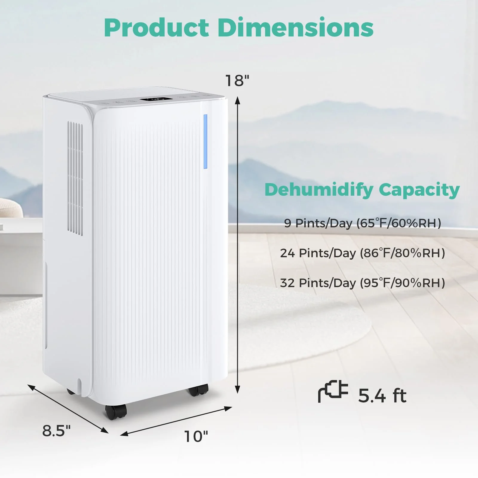 32 Pints Dehumidifier for Home & Basement, 2000 Sq.ft Portable Dehumidifier with Drain Hose - Image 7