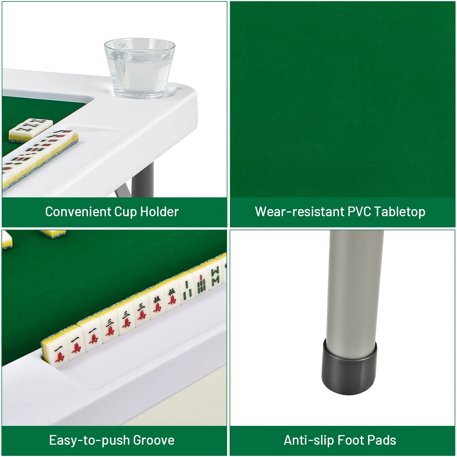 35" Folding Mahjong Table | Portable Square Poker Table w/Wear-Resistant PVC Desktop - Image 4