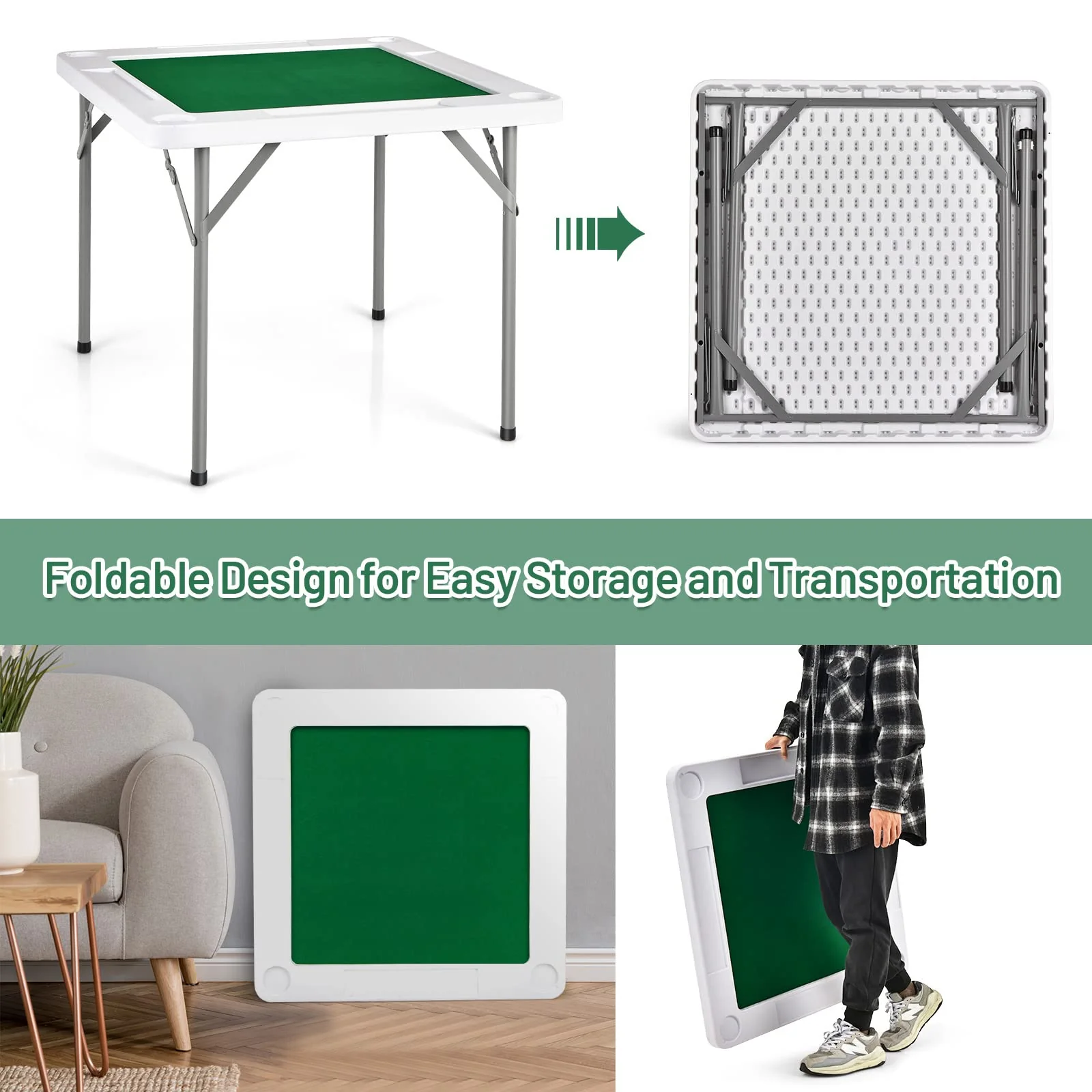 35" Folding Mahjong Table | Portable Square Poker Table w/Wear-Resistant PVC Desktop - Image 5