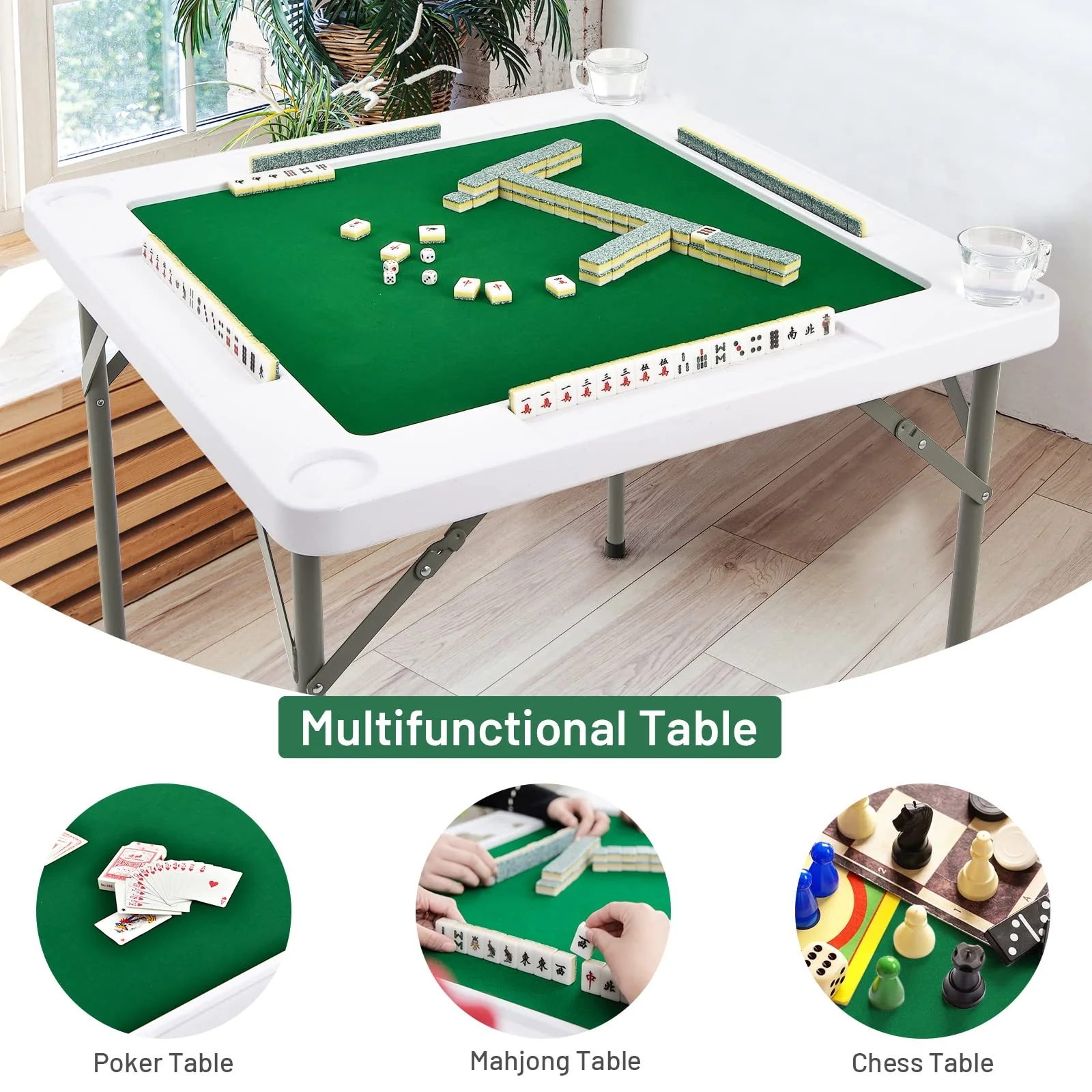 35" Folding Mahjong Table | Portable Square Poker Table w/Wear-Resistant PVC Desktop - Image 6