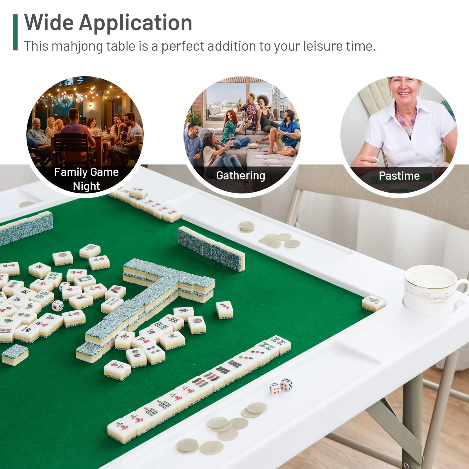 35" Folding Mahjong Table | Portable Square Poker Table w/Wear-Resistant PVC Desktop - Image 7