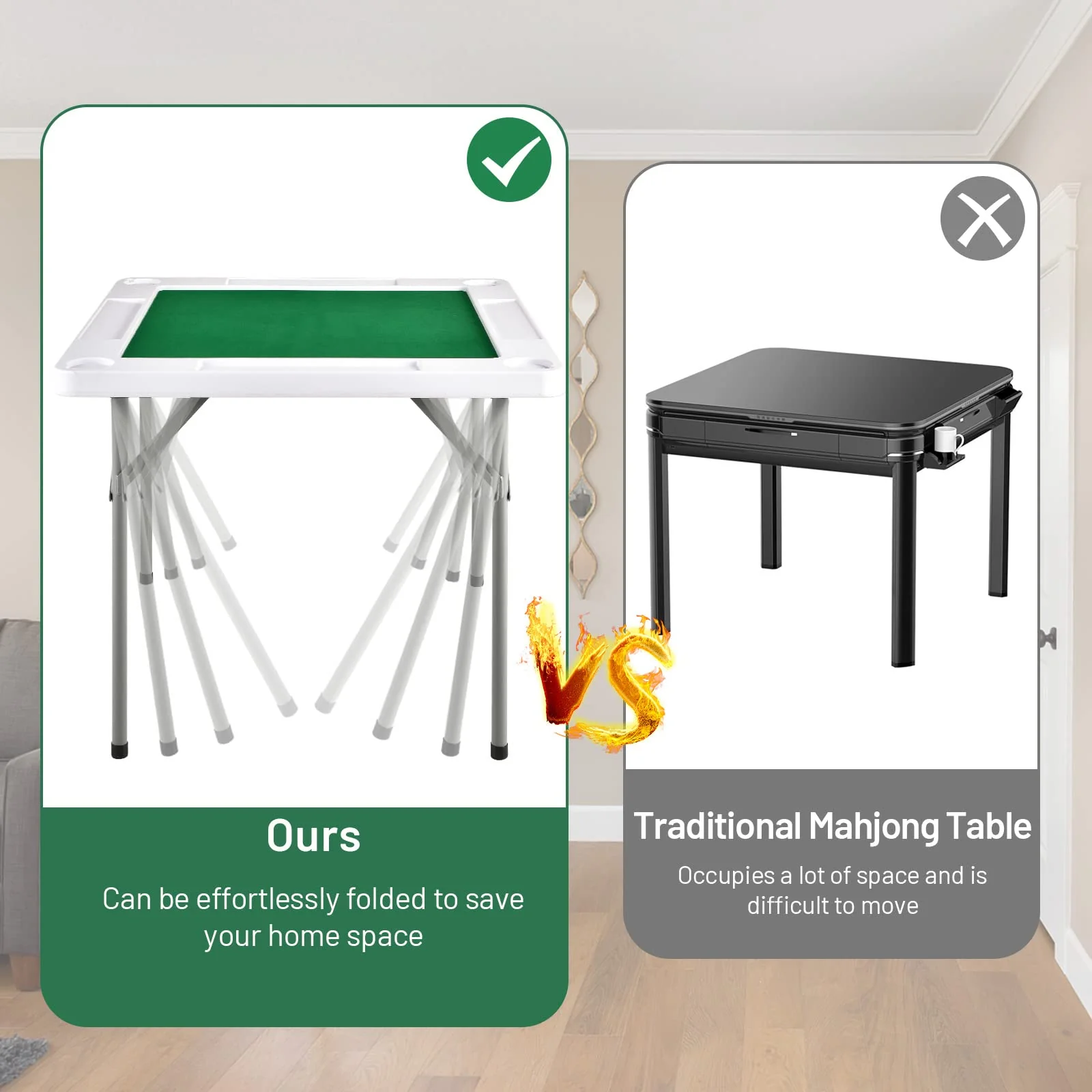 35" Folding Mahjong Table | Portable Square Poker Table w/Wear-Resistant PVC Desktop - Image 8