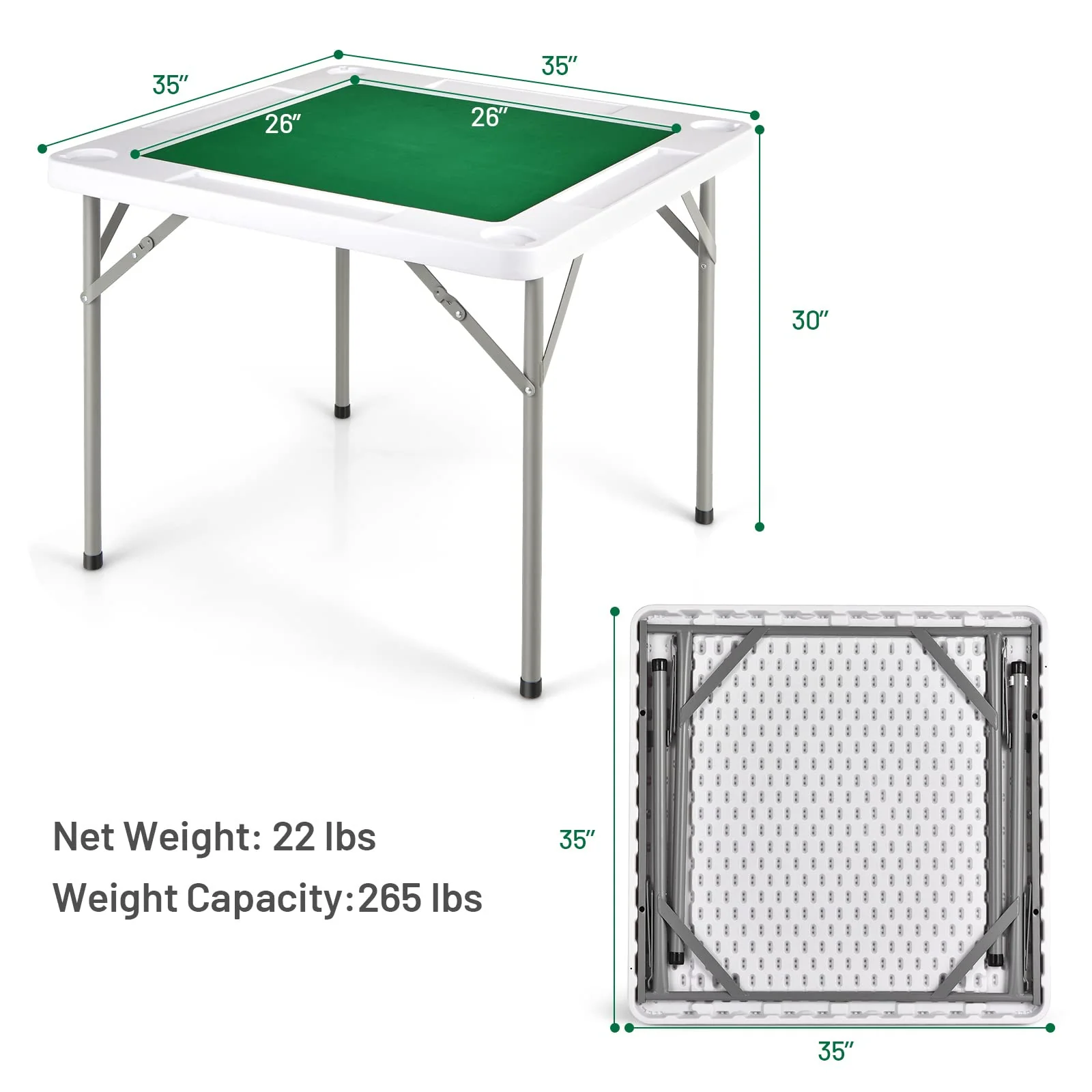 35" Folding Mahjong Table | Portable Square Poker Table w/Wear-Resistant PVC Desktop - Image 9