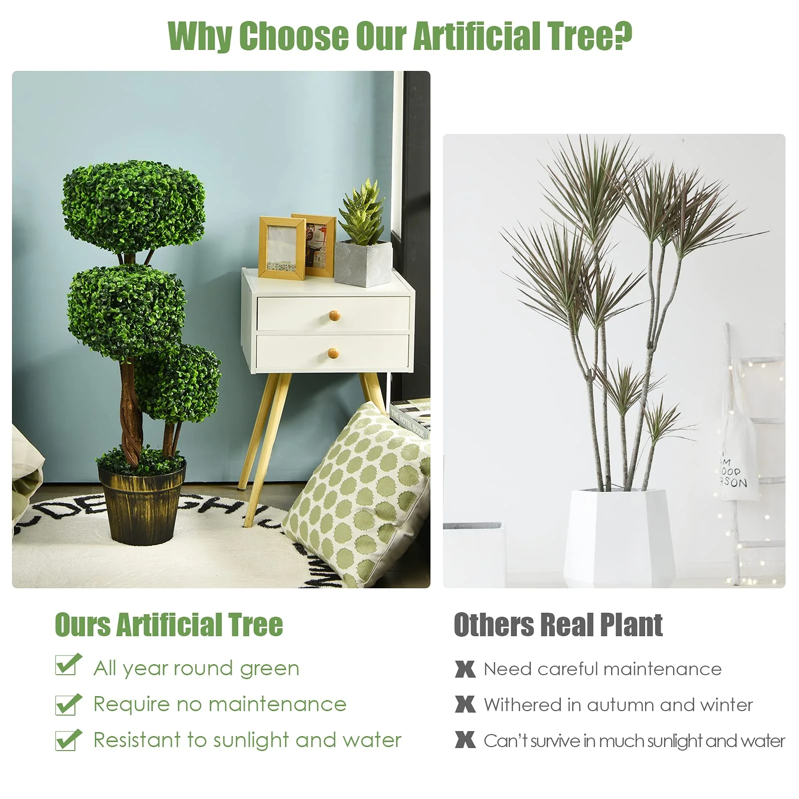 36' Artificial Triple Square Shaped Boxwood Topiary Tree W/ Cement-Filled Plastic Pot - Image 5