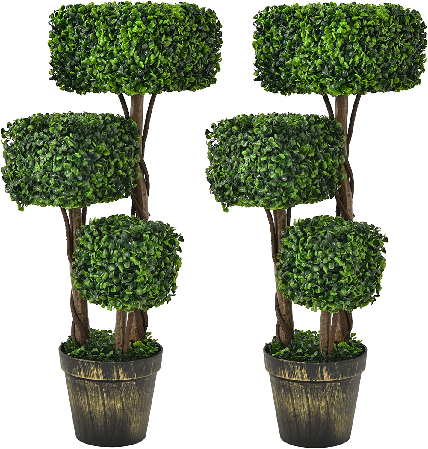 36' Artificial Triple Square Shaped Boxwood Topiary Tree W/ Cement-Filled Plastic Pot - Image 9