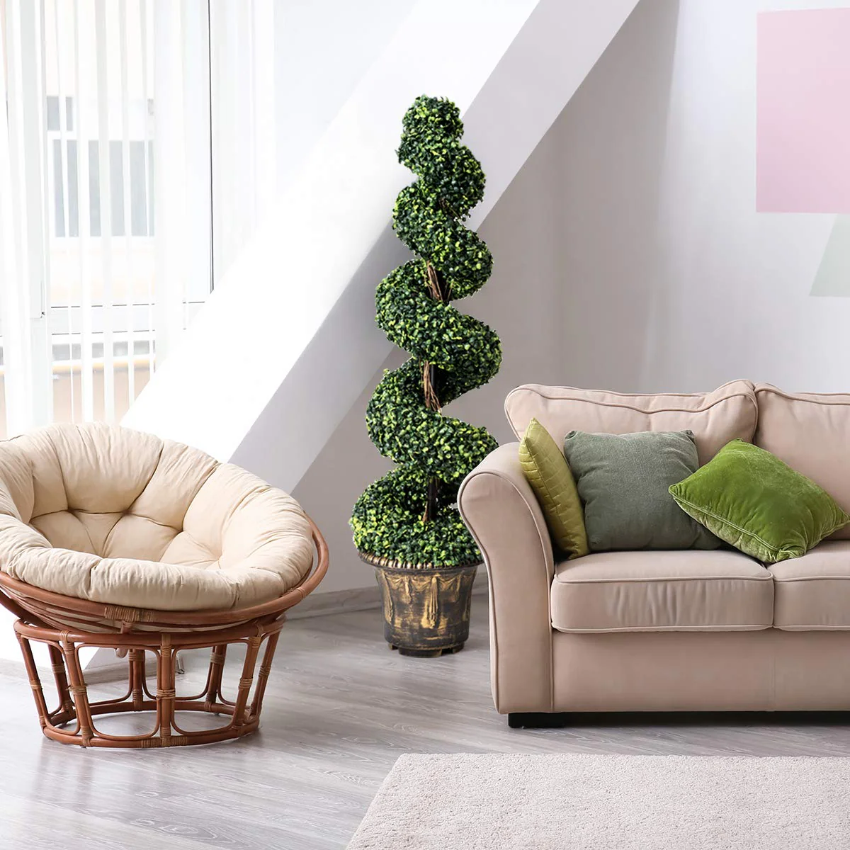 4 Ft Artificial Boxwood Spiral Tree, Fake Greenery Plants - Image 4