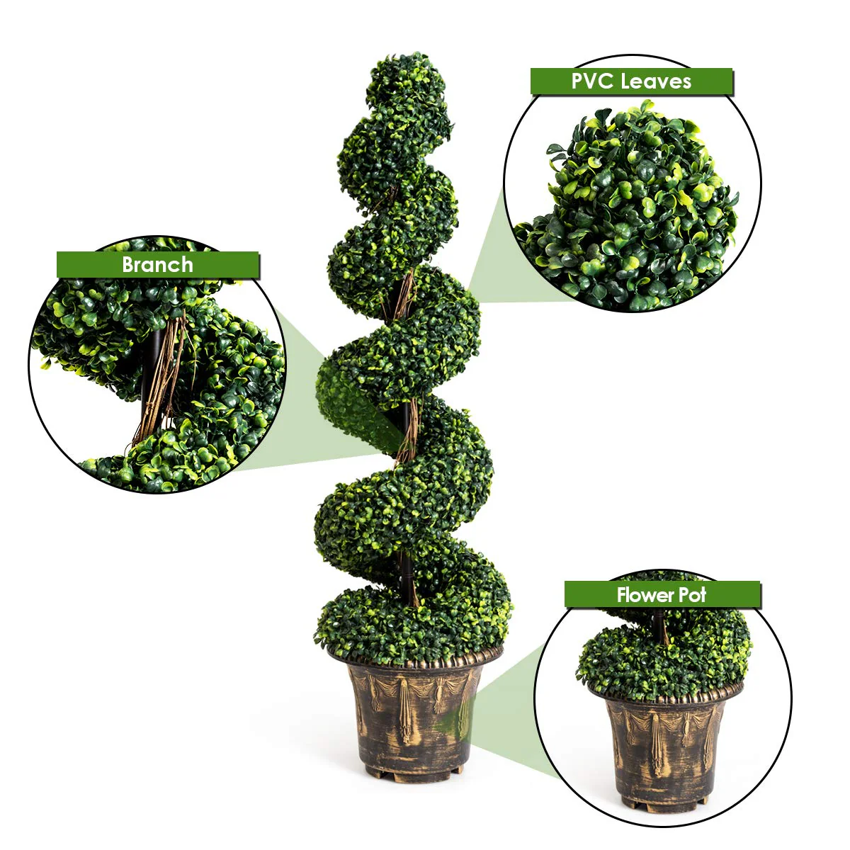 4 Ft Artificial Boxwood Spiral Tree, Fake Greenery Plants - Image 6