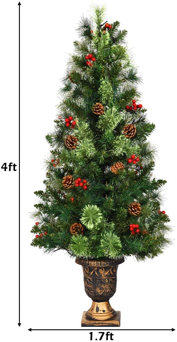 4 FT Christmas Tree Pre-Lit Tabletop Artificial Entrance Tree with 60 Led Lights - Image 9