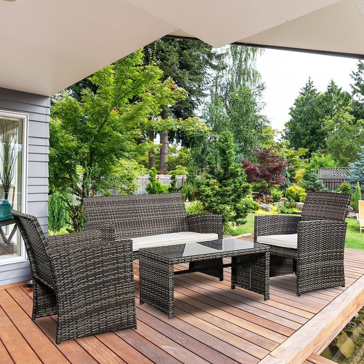 4-Piece Wicker Patio Furniture Set for Outdoor Garden Lawn Pool Backyard (Mix Gray) - Image 2