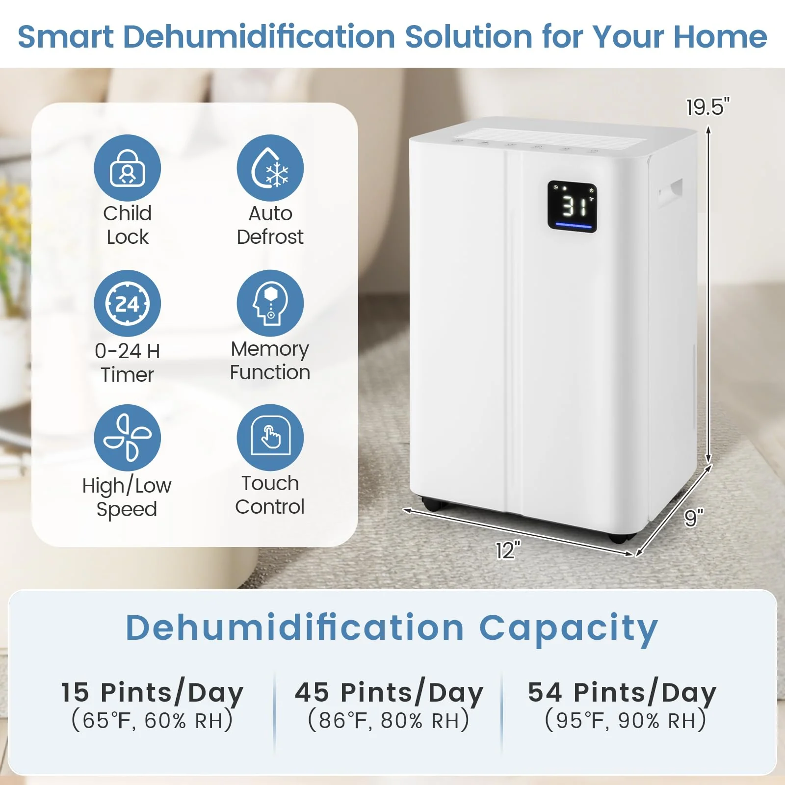 4500 Sq.Ft Dehumidifier for Basement, 54 Pints Dehumidifier with 4L Water Tank, 3 Modes, Timer - Image 7