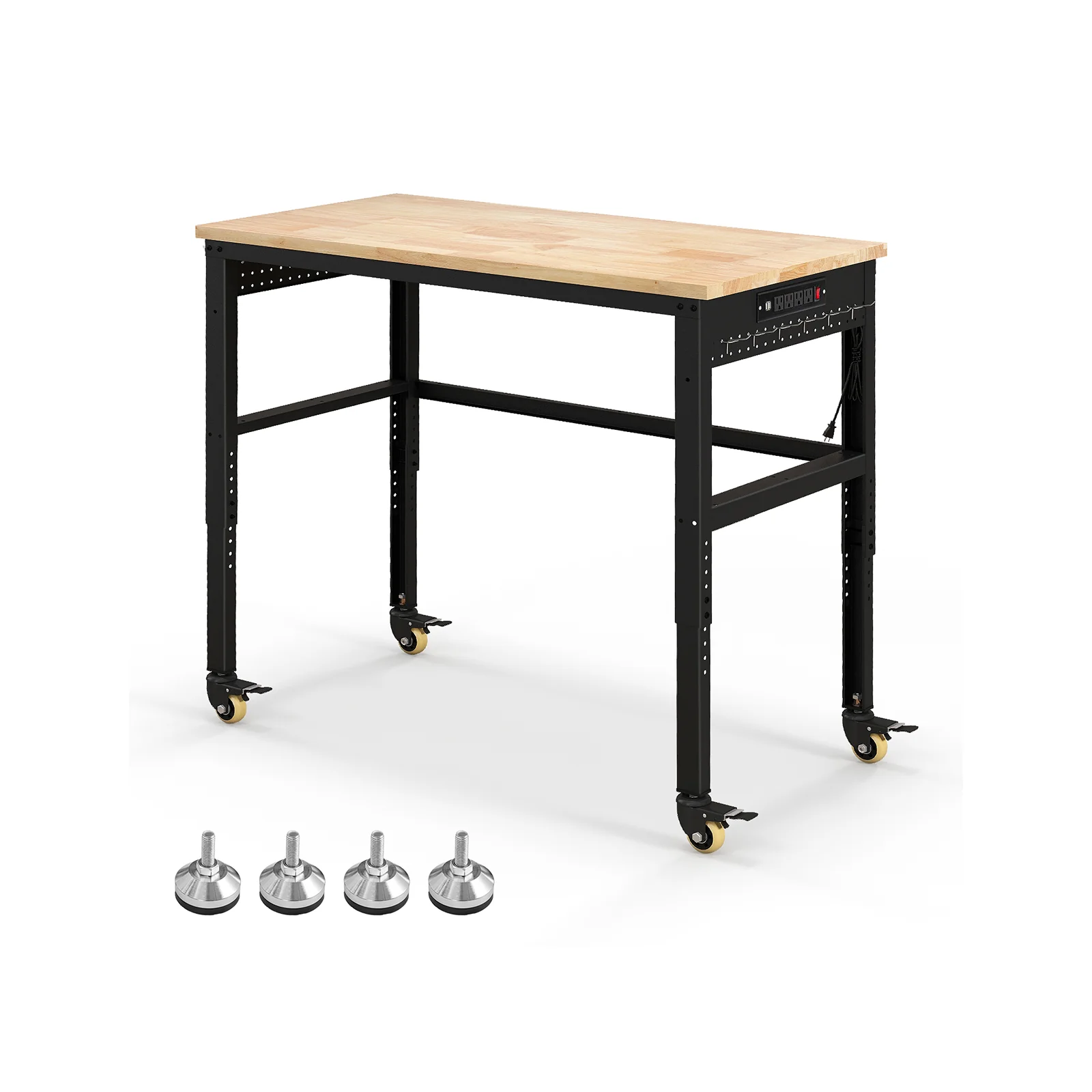 48" Adjustable Workbench, Oak Wood Top Heavy-Duty Work Table Workstation with Non-Slipping Pads & Adjustable Height - Image 3