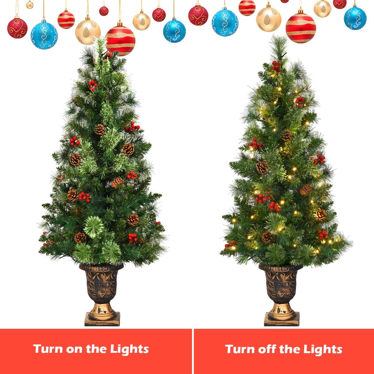 5 FT Christmas Tree Pre-Lit Tabletop Artificial Entrance Tree with 100 Led Lights - Image 5