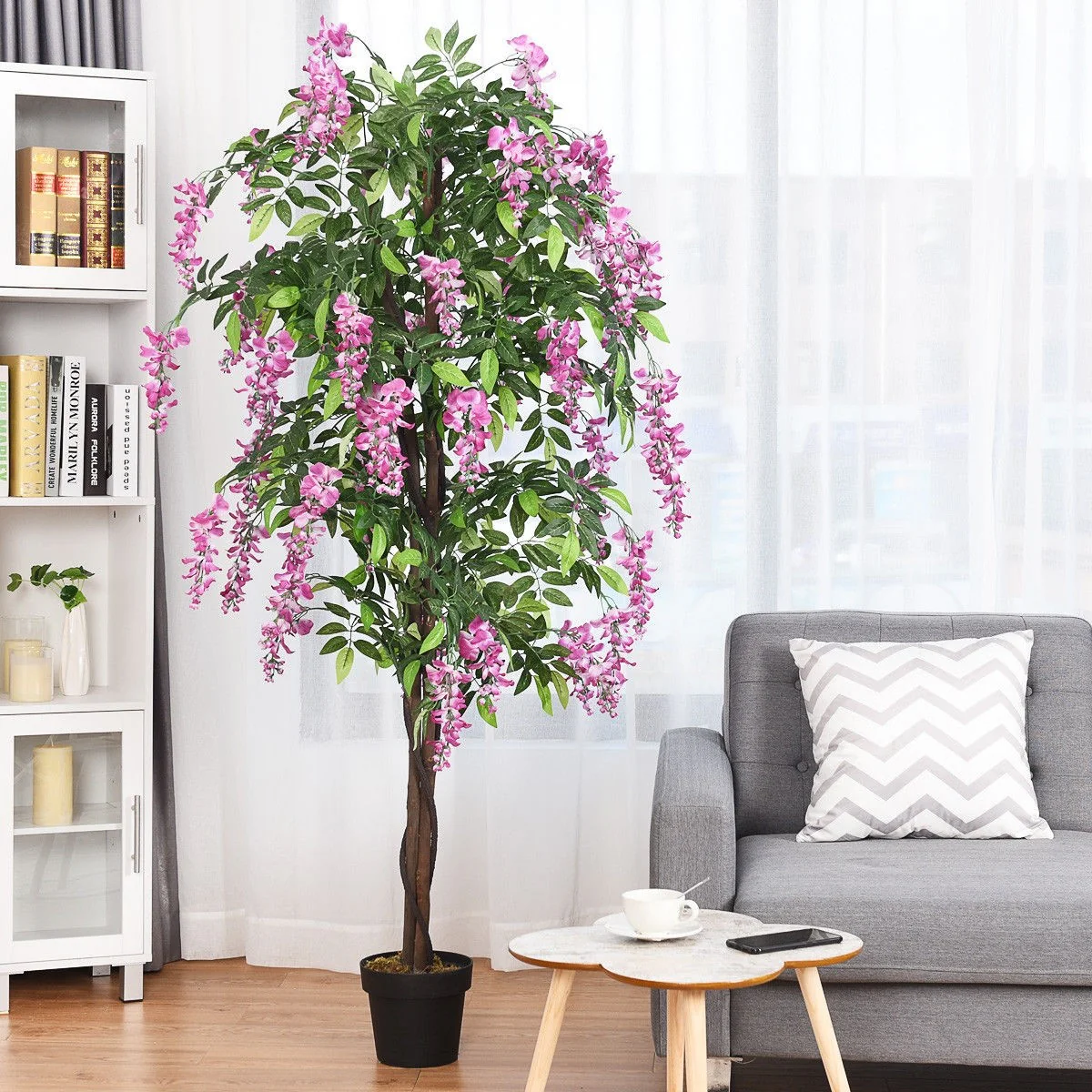 6FT Fake Wisteria Tree Artificial Greenery Plants in Nursery Pot Decorative Trees for Home - Image 2
