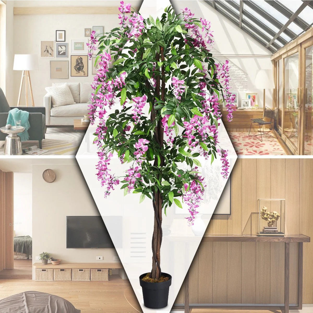 6FT Fake Wisteria Tree Artificial Greenery Plants in Nursery Pot Decorative Trees for Home - Image 3