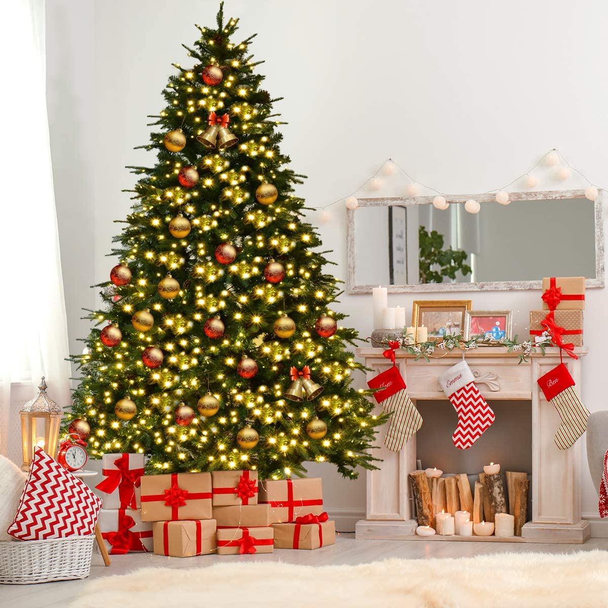 7.5FT Artificial Christmas Tree Pre-Lit Spruce Hinged Tree - Image 4